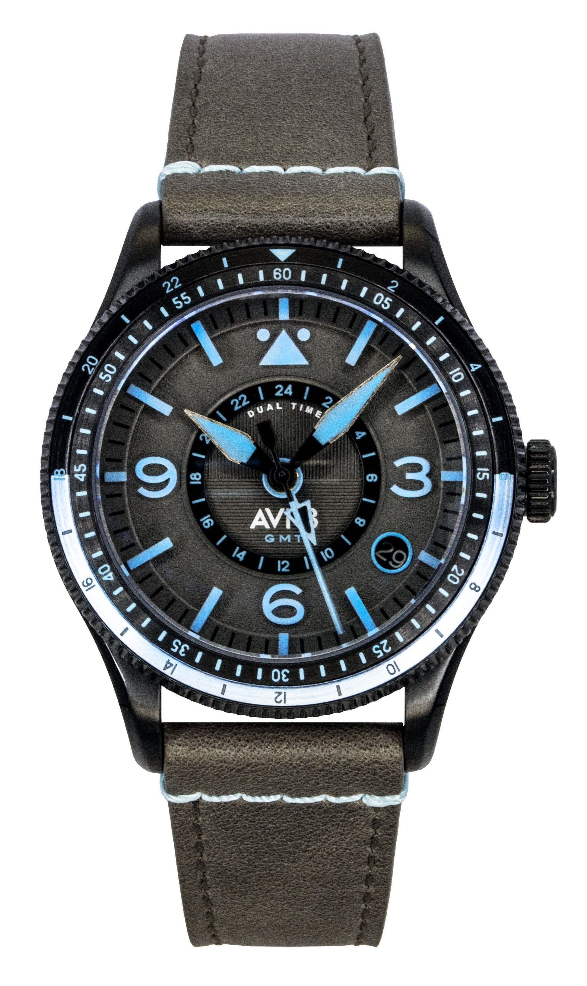 AVI - 8 Flyboy Airmaster GMT Leather Strap Grey Dial Automatic AV - 4128 - 05 Men's Watch - Prestige Stones