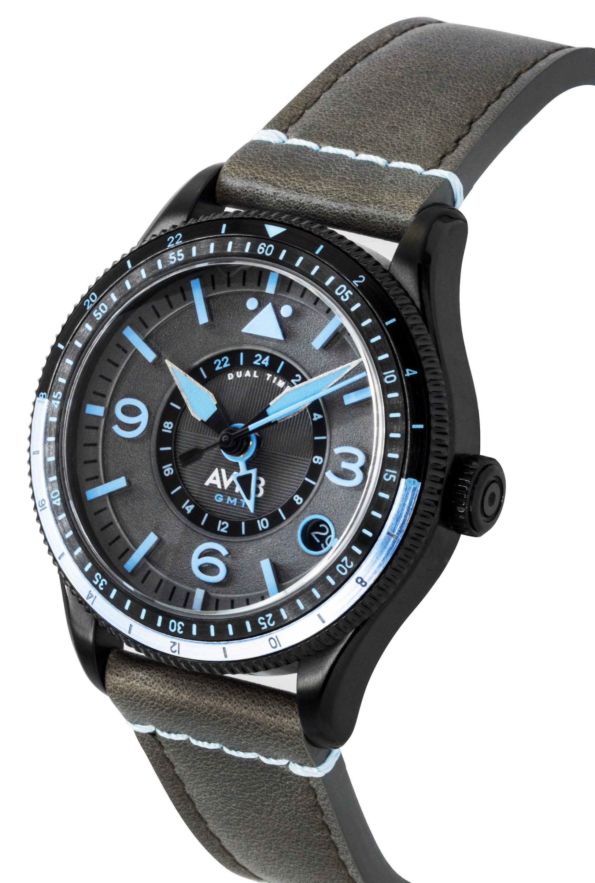 AVI - 8 Flyboy Airmaster GMT Leather Strap Grey Dial Automatic AV - 4128 - 05 Men's Watch - Prestige Stones