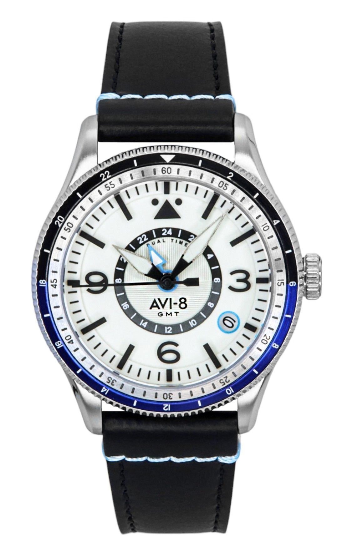AVI - 8 Flyboy Airmaster GMT Leather Strap White Dial Automatic AV - 4128 - 02 Men's Watch - Prestige Stones