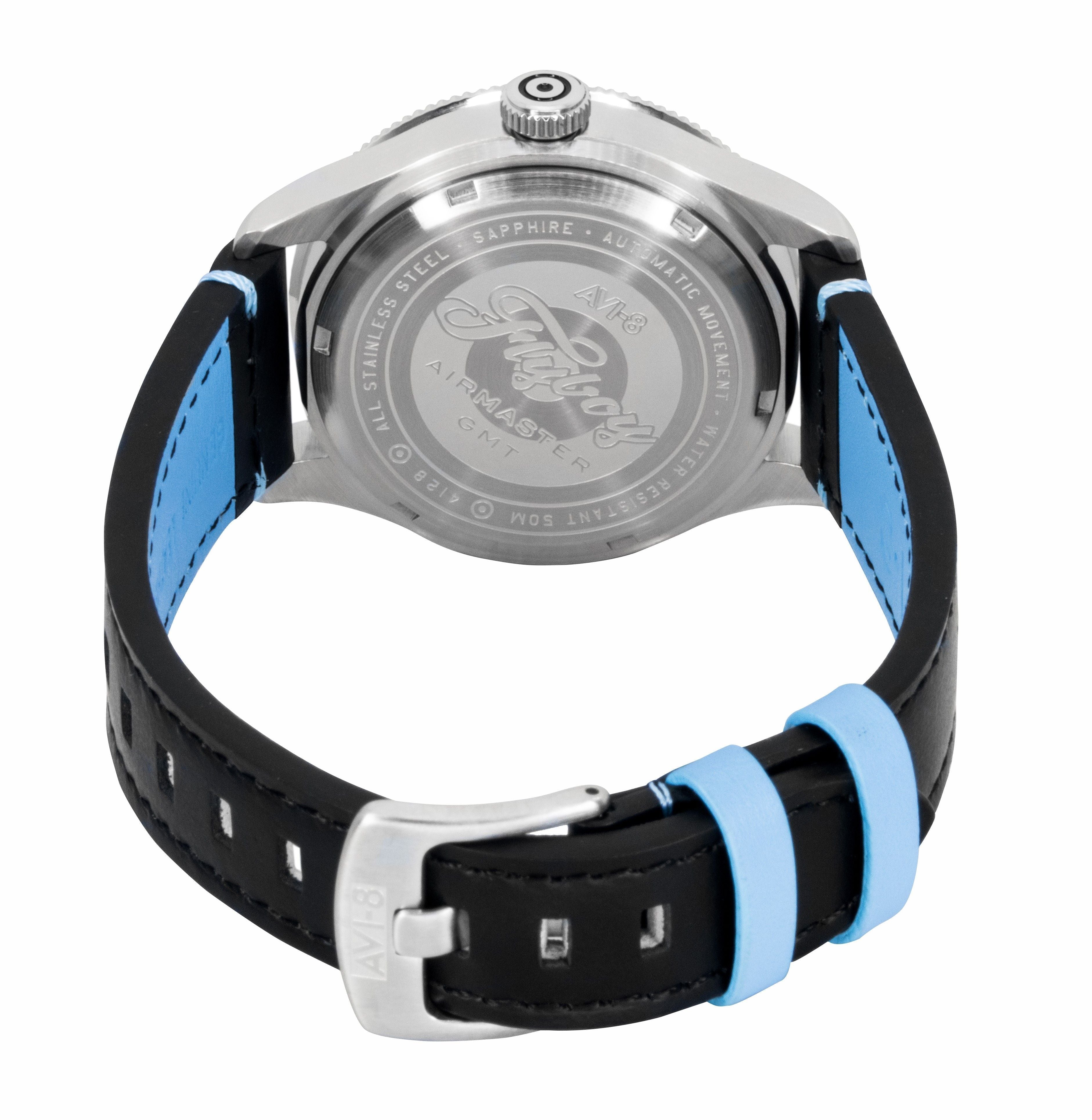 AVI - 8 Flyboy Airmaster GMT Leather Strap White Dial Automatic AV - 4128 - 02 Men's Watch - Prestige Stones