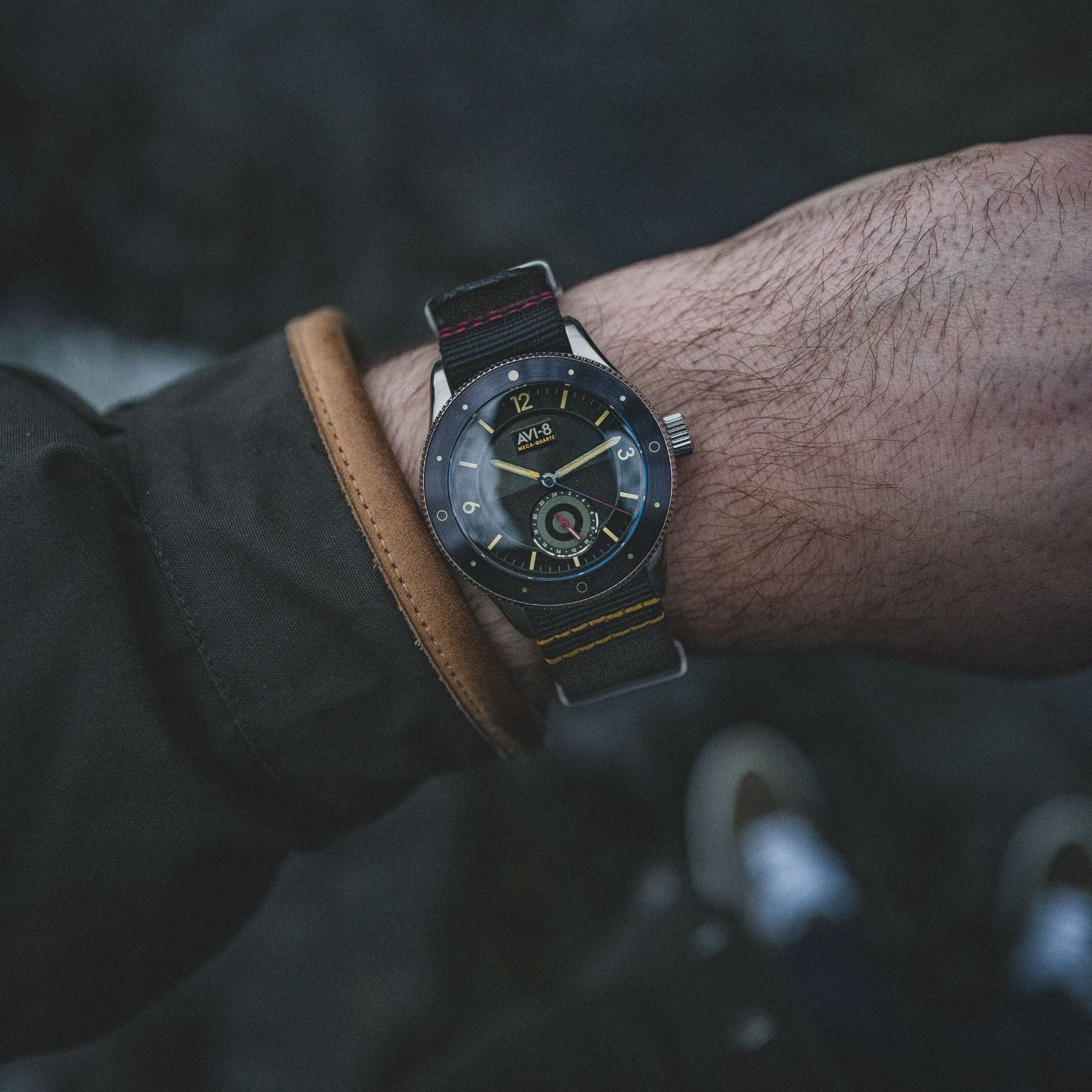 AVI - 8 Flyboy Airmaster Sector Meca - Quartz Raven Black Nylon Strap Black Dial AV - 4112 - 01 Men's Watch - Prestige Stones