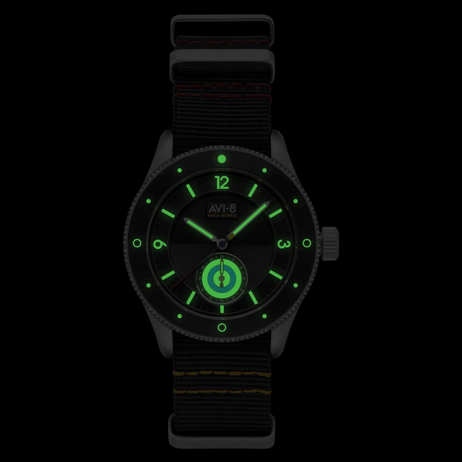AVI - 8 Flyboy Airmaster Sector Meca - Quartz Raven Black Nylon Strap Black Dial AV - 4112 - 01 Men's Watch - Prestige Stones