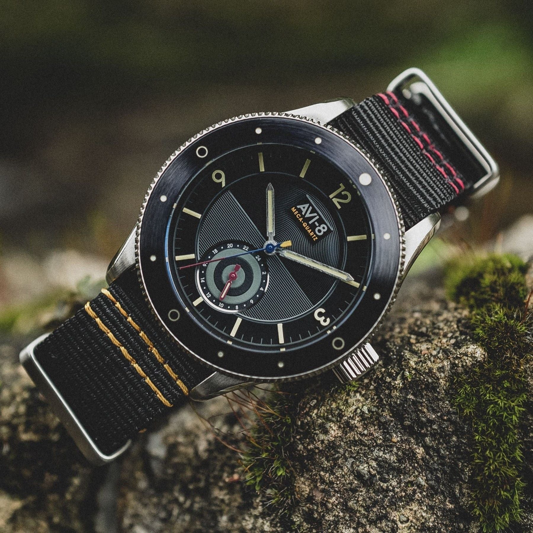 AVI - 8 Flyboy Airmaster Sector Meca - Quartz Raven Black Nylon Strap Black Dial AV - 4112 - 01 Men's Watch - Prestige Stones
