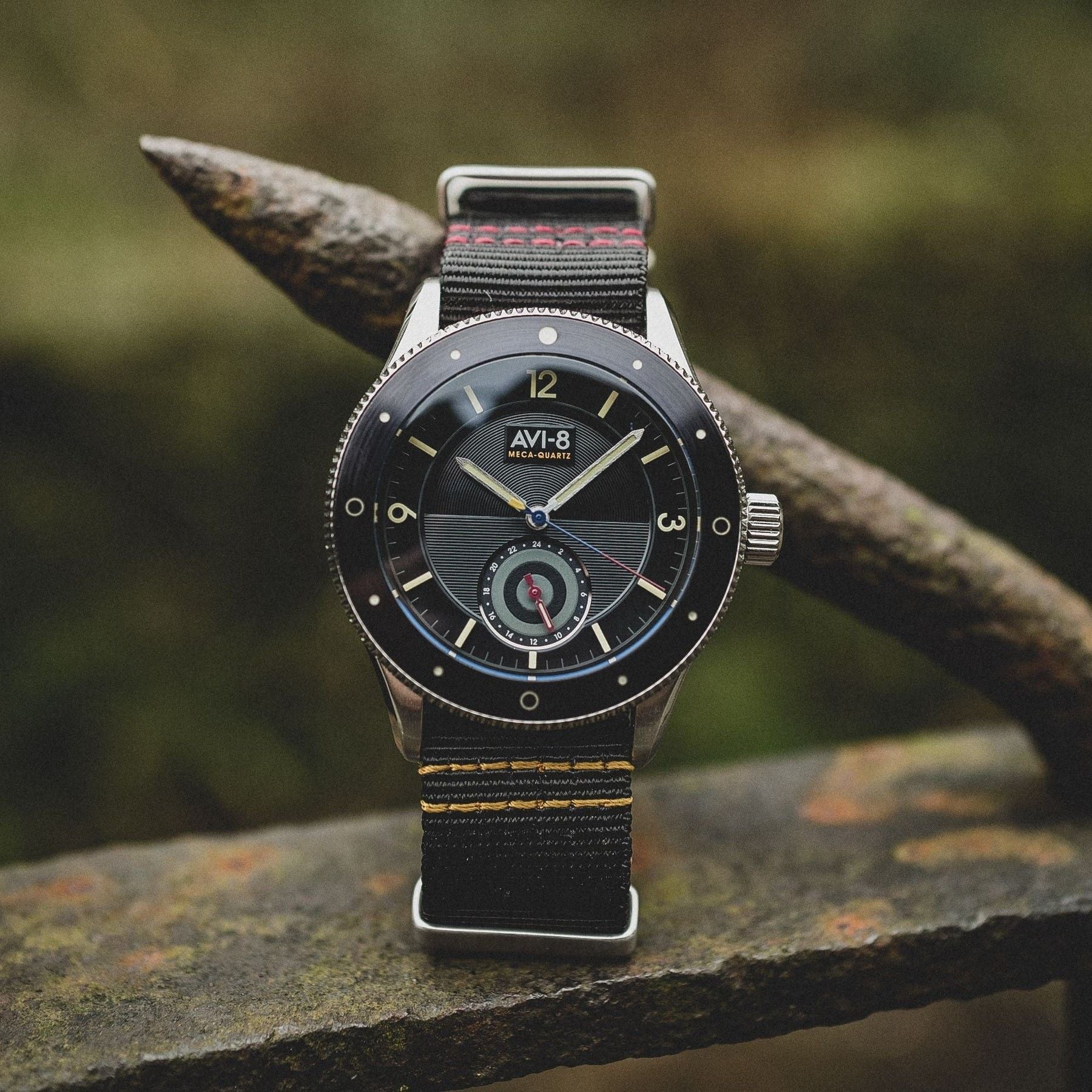 AVI - 8 Flyboy Airmaster Sector Meca - Quartz Raven Black Nylon Strap Black Dial AV - 4112 - 01 Men's Watch - Prestige Stones