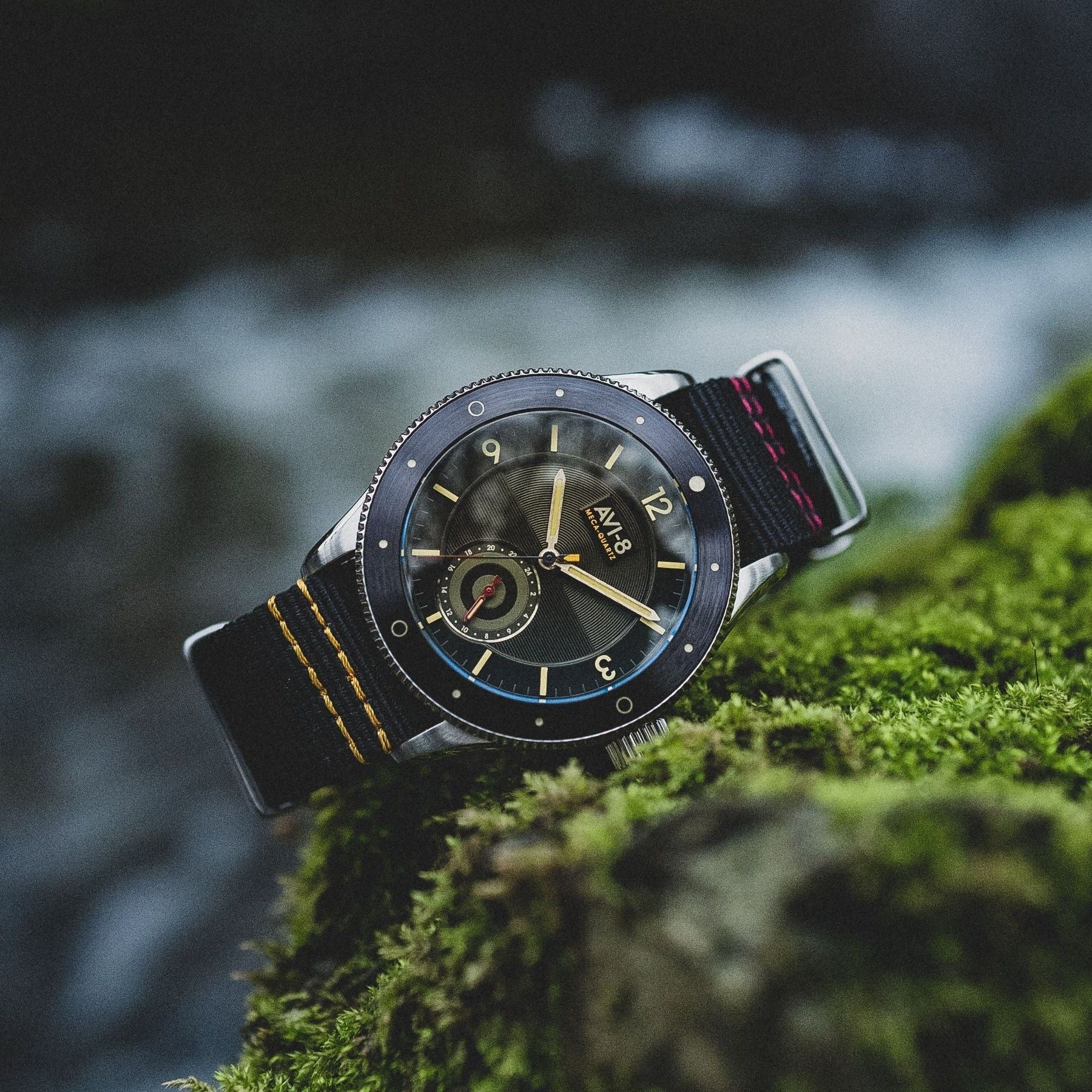 AVI - 8 Flyboy Airmaster Sector Meca - Quartz Raven Black Nylon Strap Black Dial AV - 4112 - 01 Men's Watch - Prestige Stones