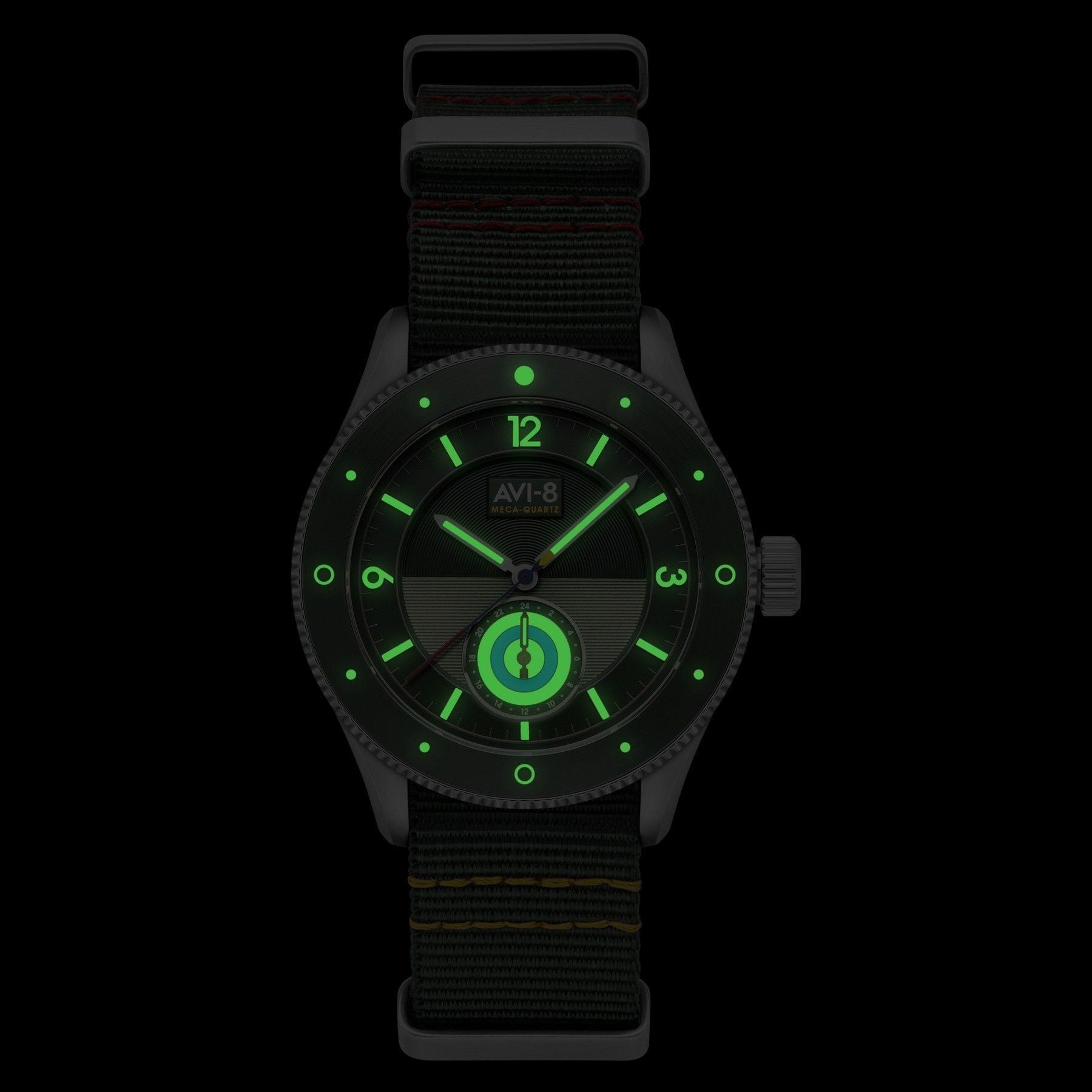 AVI - 8 Flyboy Airmaster Sector Meca - Quartz Vert Green Nylon Strap Green Dial AV - 4112 - 02 Men's Watch - Prestige Stones