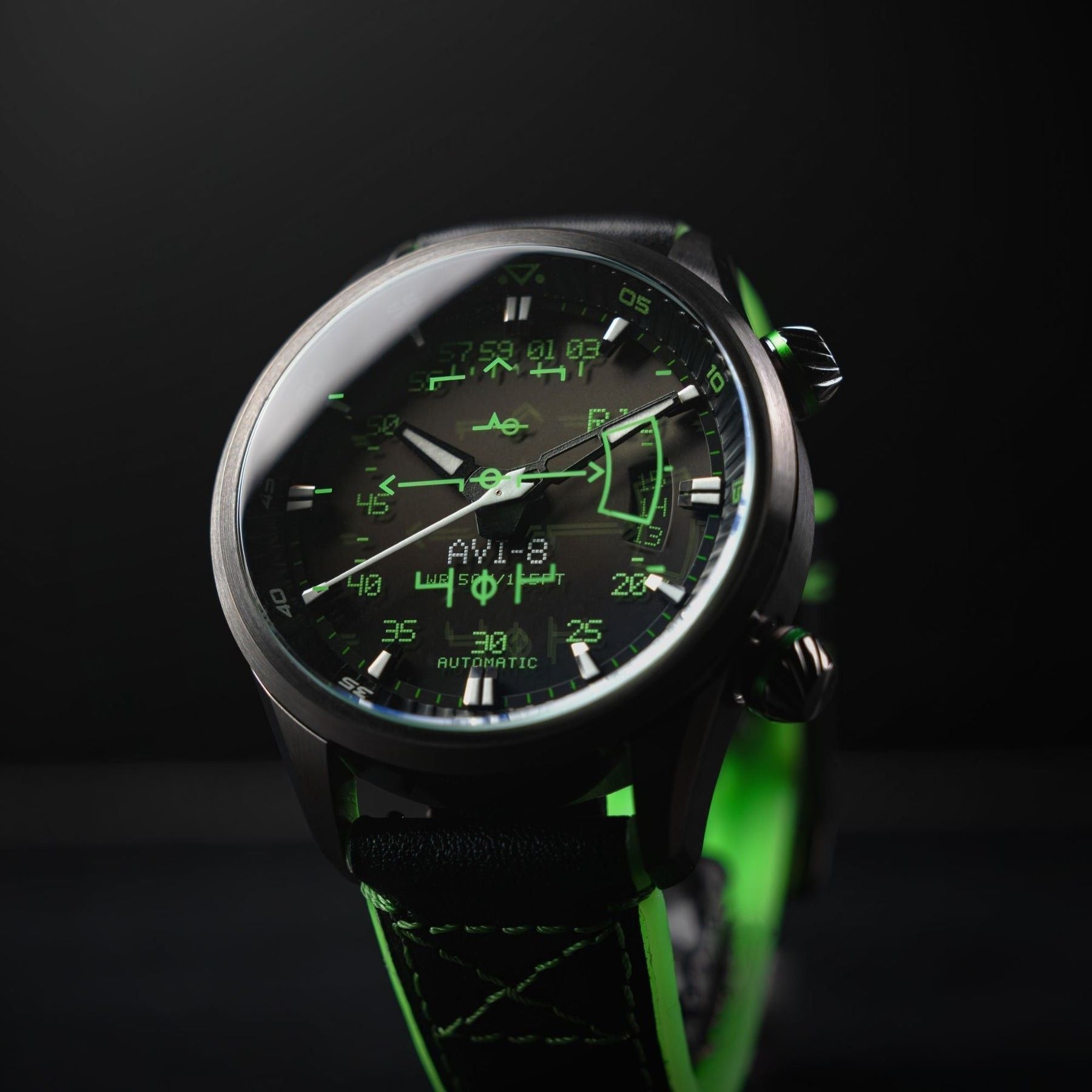 AVI - 8 Hawker Harrier HUD Leather Strap Gradient Black Dial Automatic AV - 4117 - 02 Men's Watch - Prestige Stones