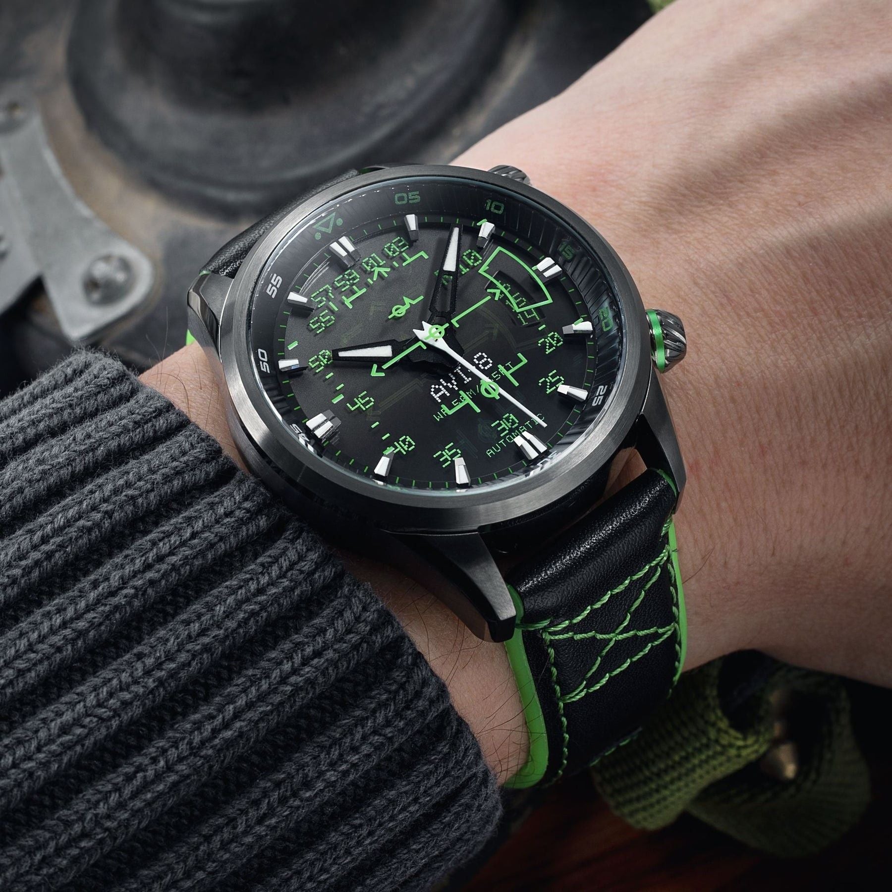 AVI - 8 Hawker Harrier HUD Leather Strap Gradient Black Dial Automatic AV - 4117 - 02 Men's Watch - Prestige Stones