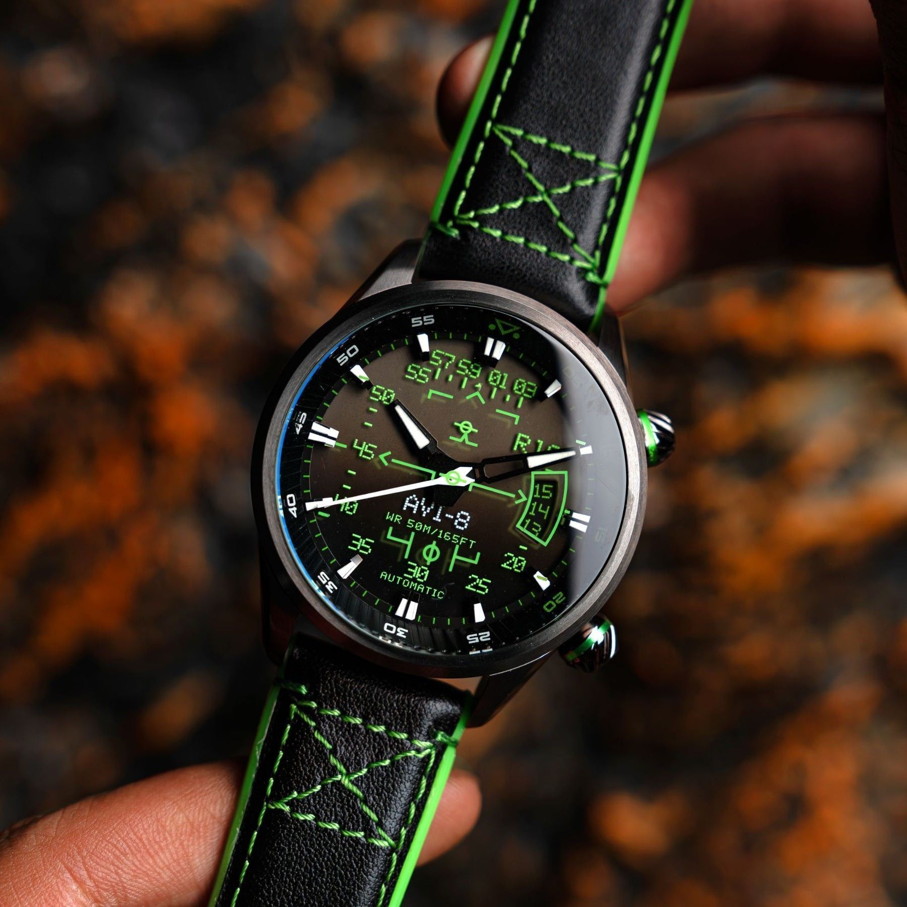 AVI - 8 Hawker Harrier HUD Leather Strap Gradient Black Dial Automatic AV - 4117 - 02 Men's Watch - Prestige Stones