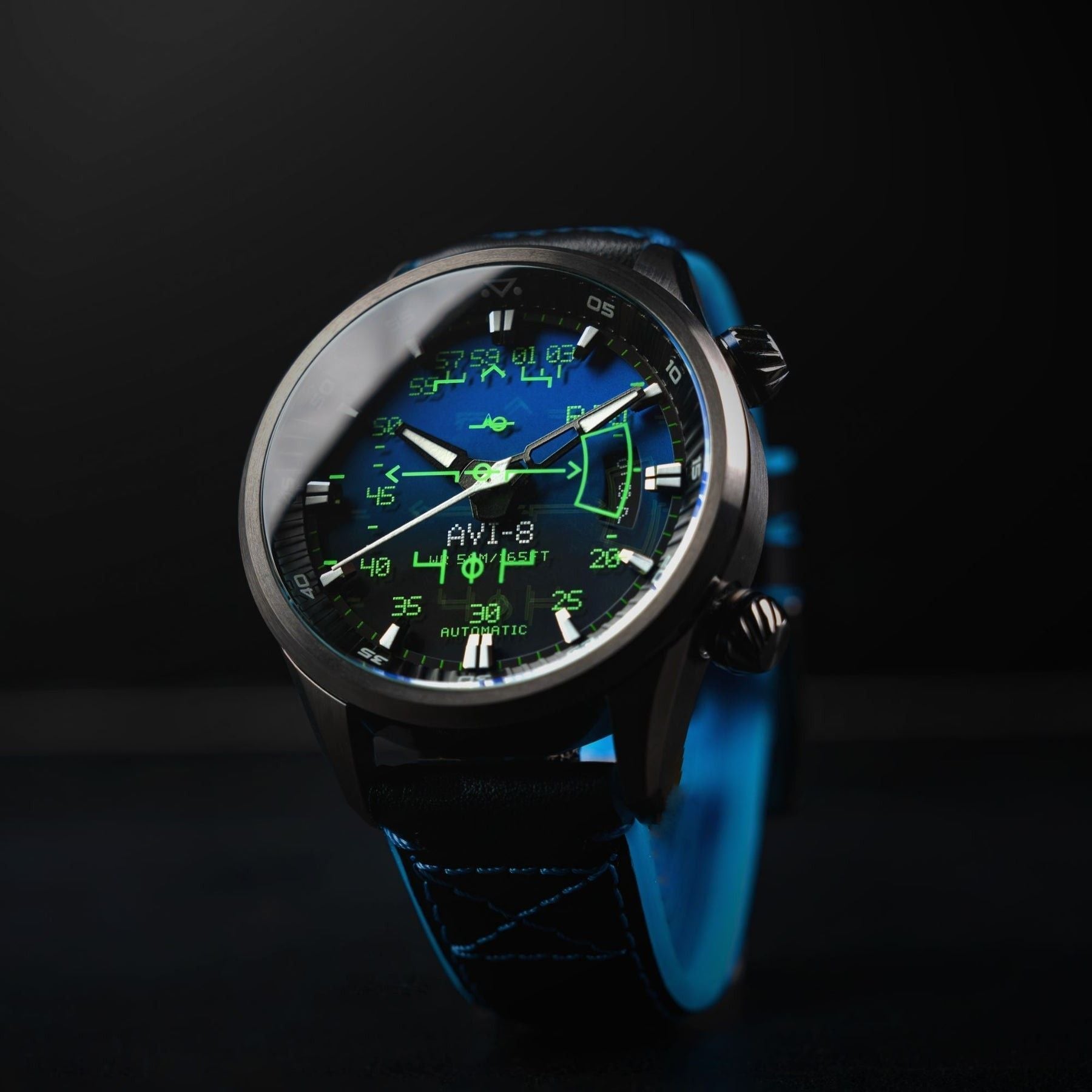 AVI - 8 Hawker Harrier HUD Leather Strap Gradient Blue Dial Automatic AV - 4117 - 01 Men's Watch - Prestige Stones