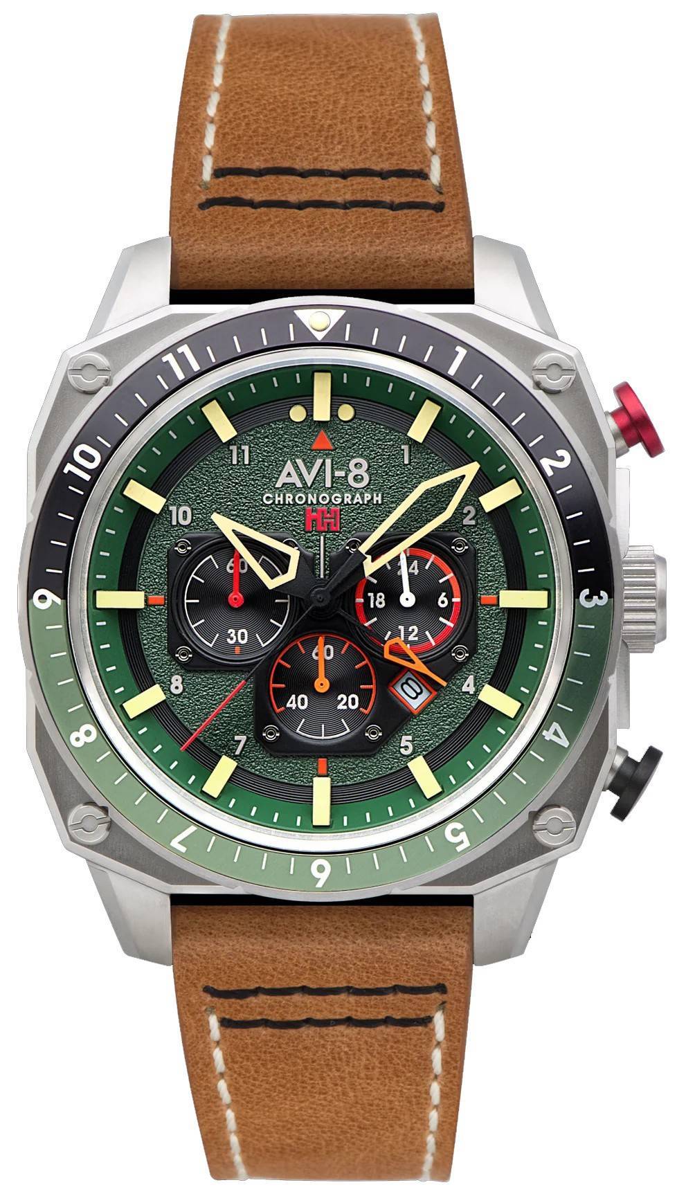 AVI - 8 Hawker Hunter Atlas Dual Time Chronograph Forest Quartz AV - 4100 - 01 Men's Watch - Prestige Stones