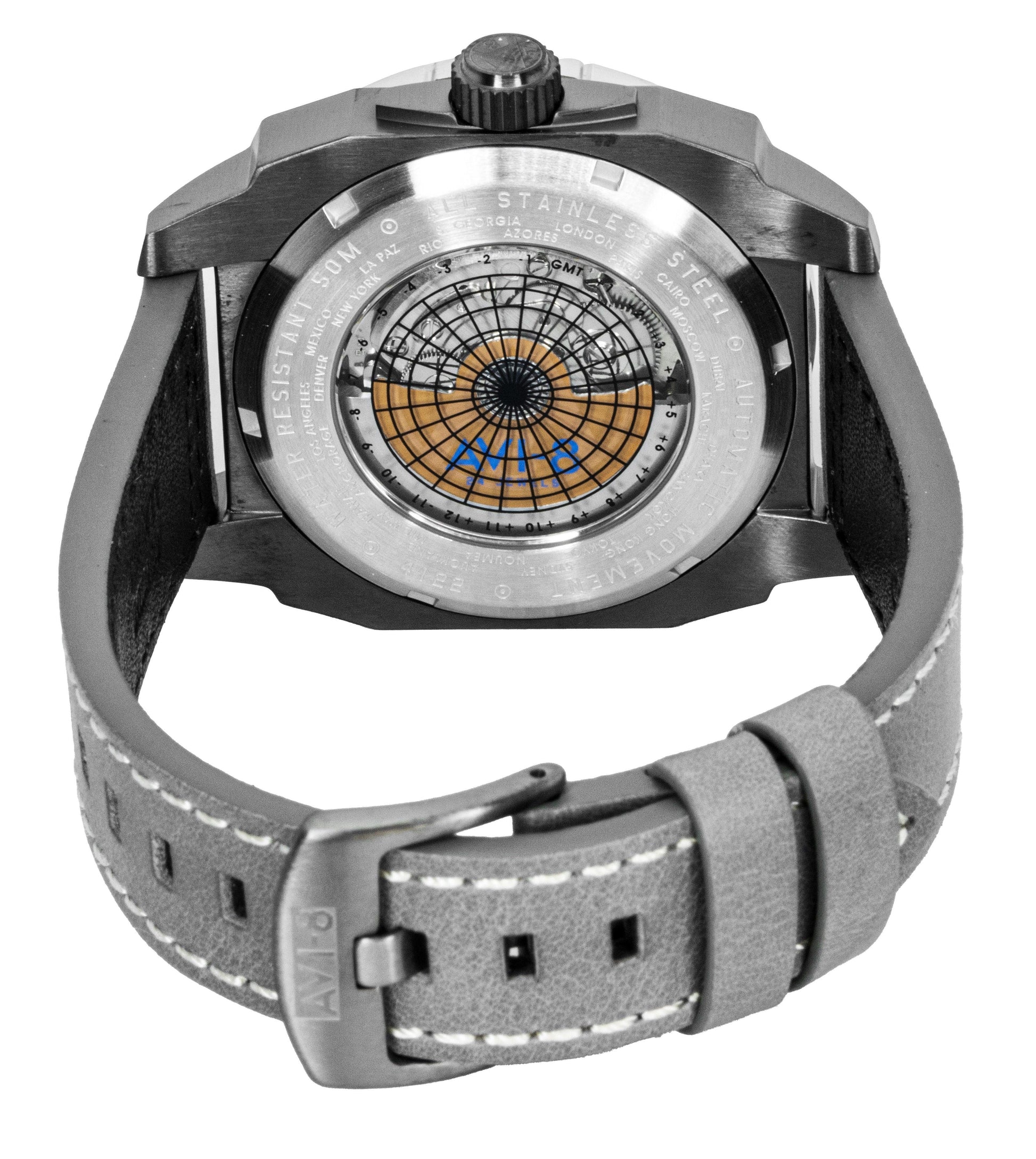 AVI - 8 Hawker Hunter Atlas GMT Leather Strap Mist Grey Dial Automatic AV - 4122 - 04 Men's Watch - Prestige Stones