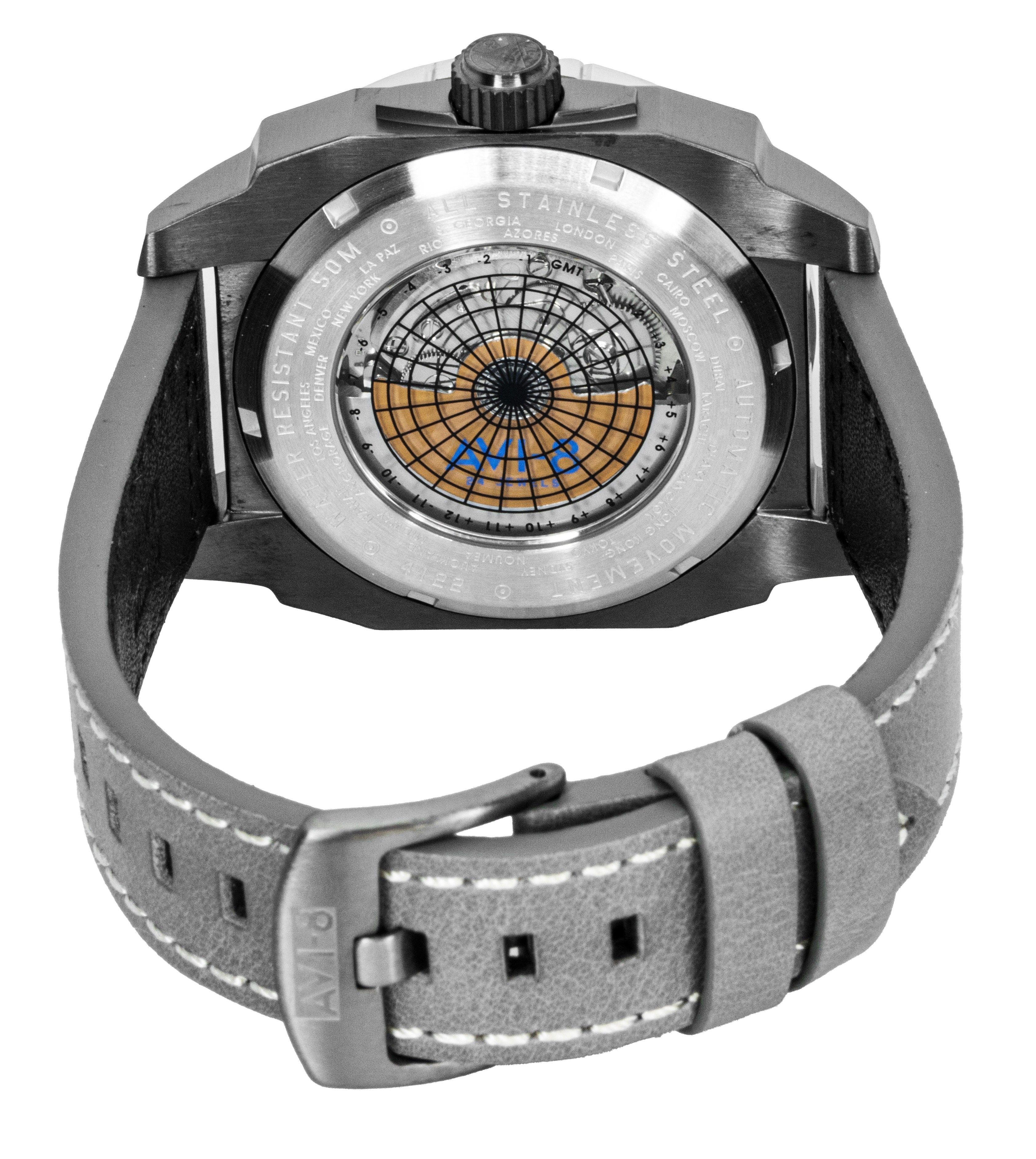 AVI - 8 Hawker Hunter Atlas GMT Leather Strap Mist Grey Dial Automatic AV - 4122 - 04 Men's Watch - Prestige Stones