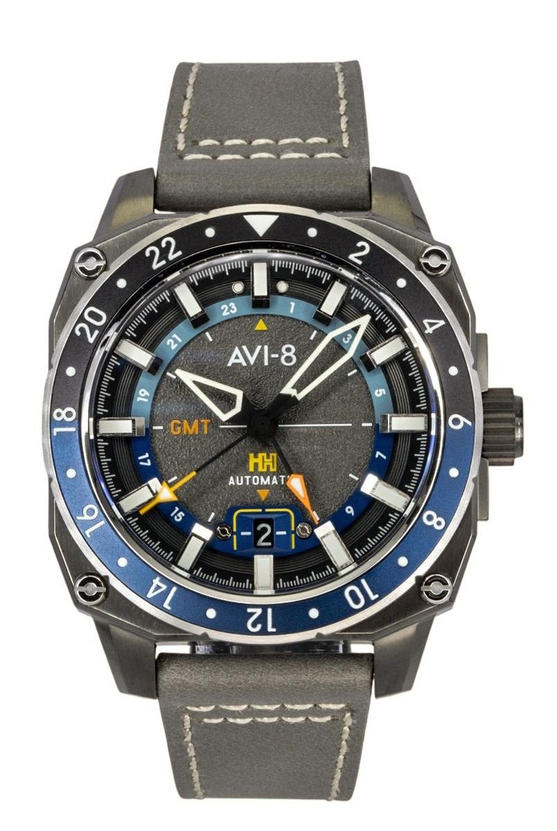 AVI - 8 Hawker Hunter Atlas GMT Leather Strap Mist Grey Dial Automatic AV - 4122 - 04 Men's Watch - Prestige Stones