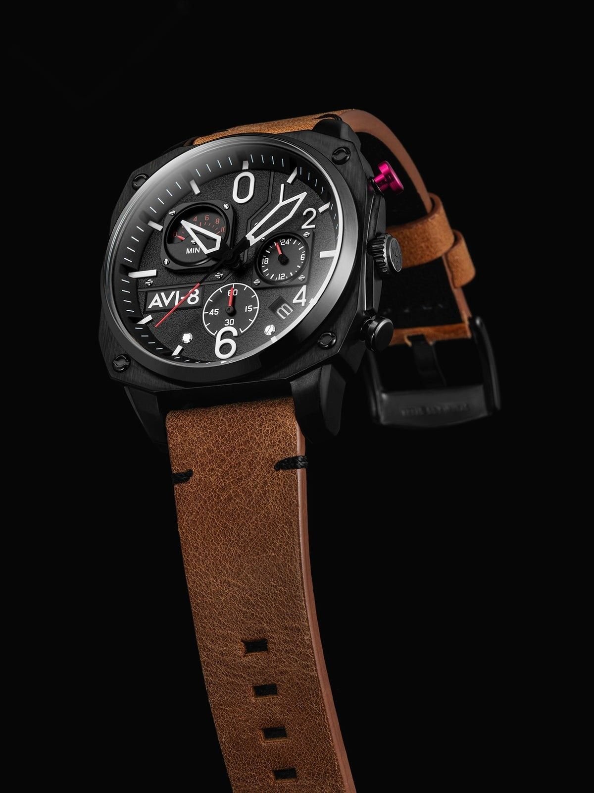 AVI - 8 Hawker Hunter Charcoal Ember Brown Retrograde Chronograph Quartz AV - 4052 - 02 Men's Watch - Prestige Stones
