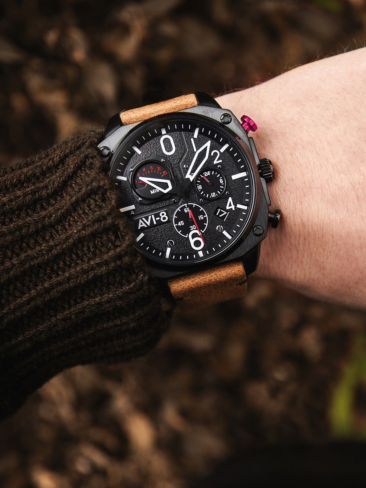 AVI - 8 Hawker Hunter Charcoal Ember Brown Retrograde Chronograph Quartz AV - 4052 - 02 Men's Watch - Prestige Stones