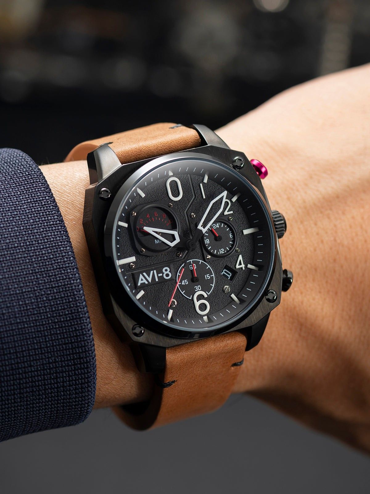 AVI - 8 Hawker Hunter Charcoal Ember Brown Retrograde Chronograph Quartz AV - 4052 - 02 Men's Watch - Prestige Stones