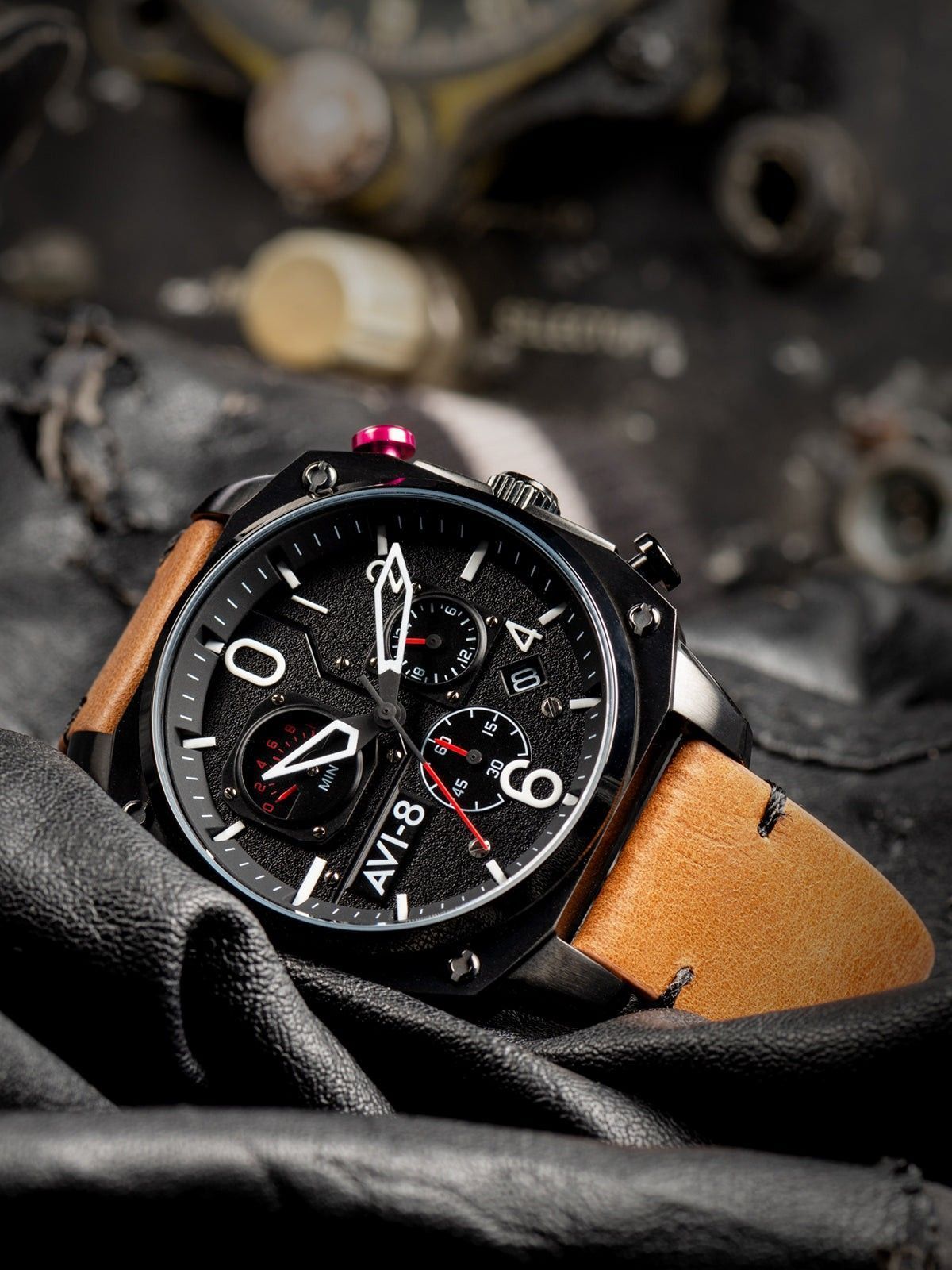 AVI - 8 Hawker Hunter Charcoal Ember Brown Retrograde Chronograph Quartz AV - 4052 - 02 Men's Watch - Prestige Stones