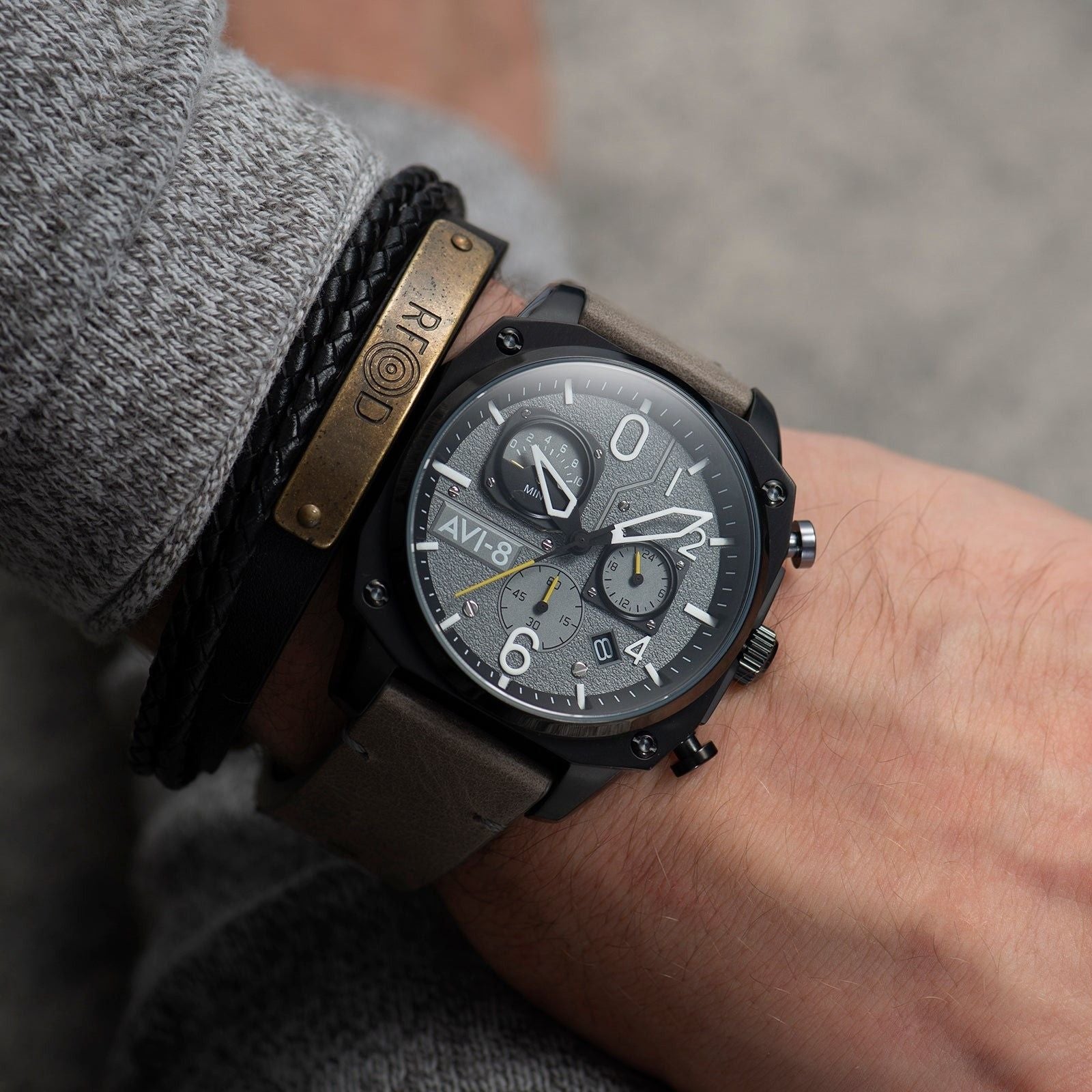 AVI - 8 Hawker Hunter Retrograde Chronograph Sea Grey Dial Quartz AV - 4052 - 03 Men's Watch - Prestige Stones