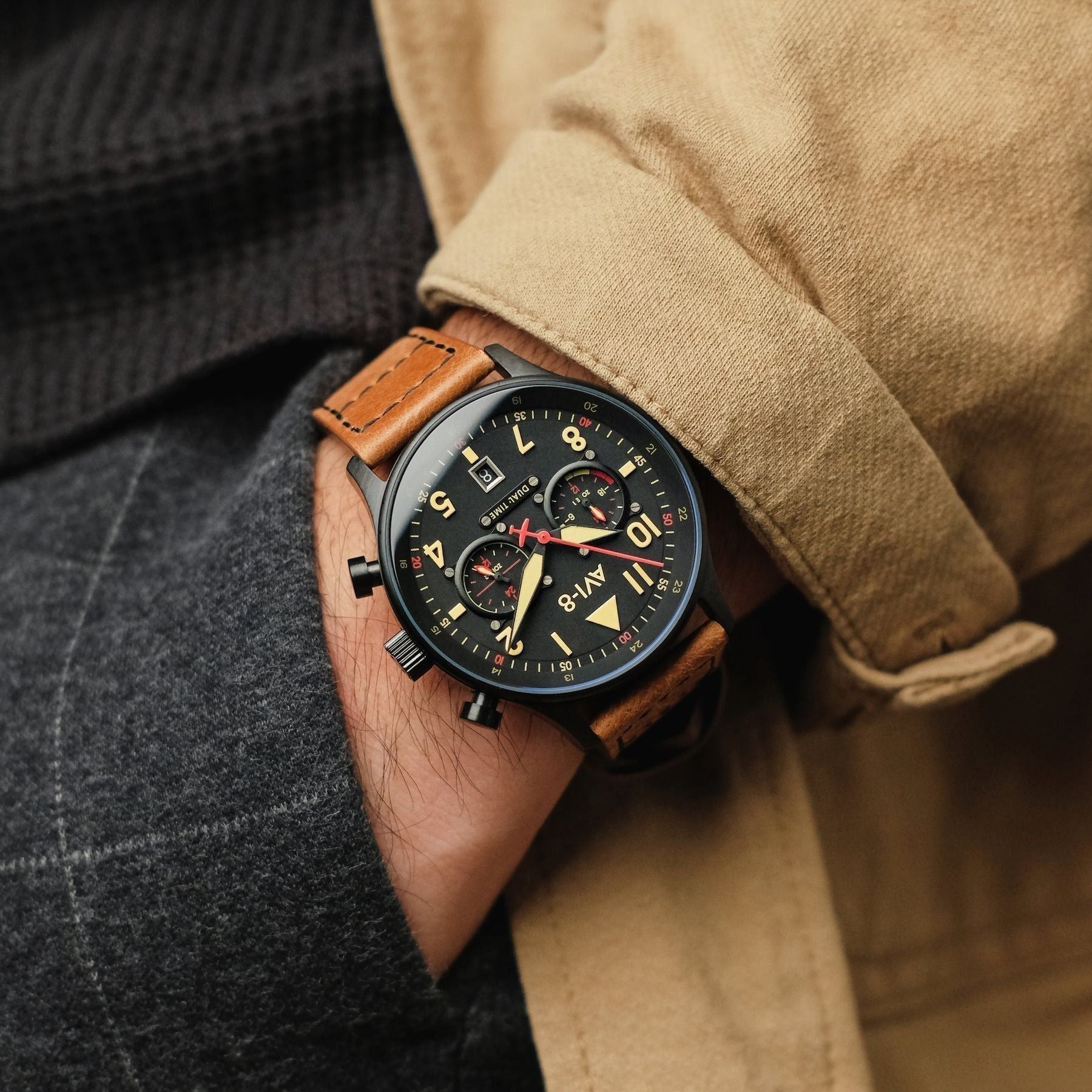 AVI - 8 Hawker Hurricane Carey Dual Time Debden Black Dial Quartz AV - 4088 - 03 Men's Watch - Prestige Stones