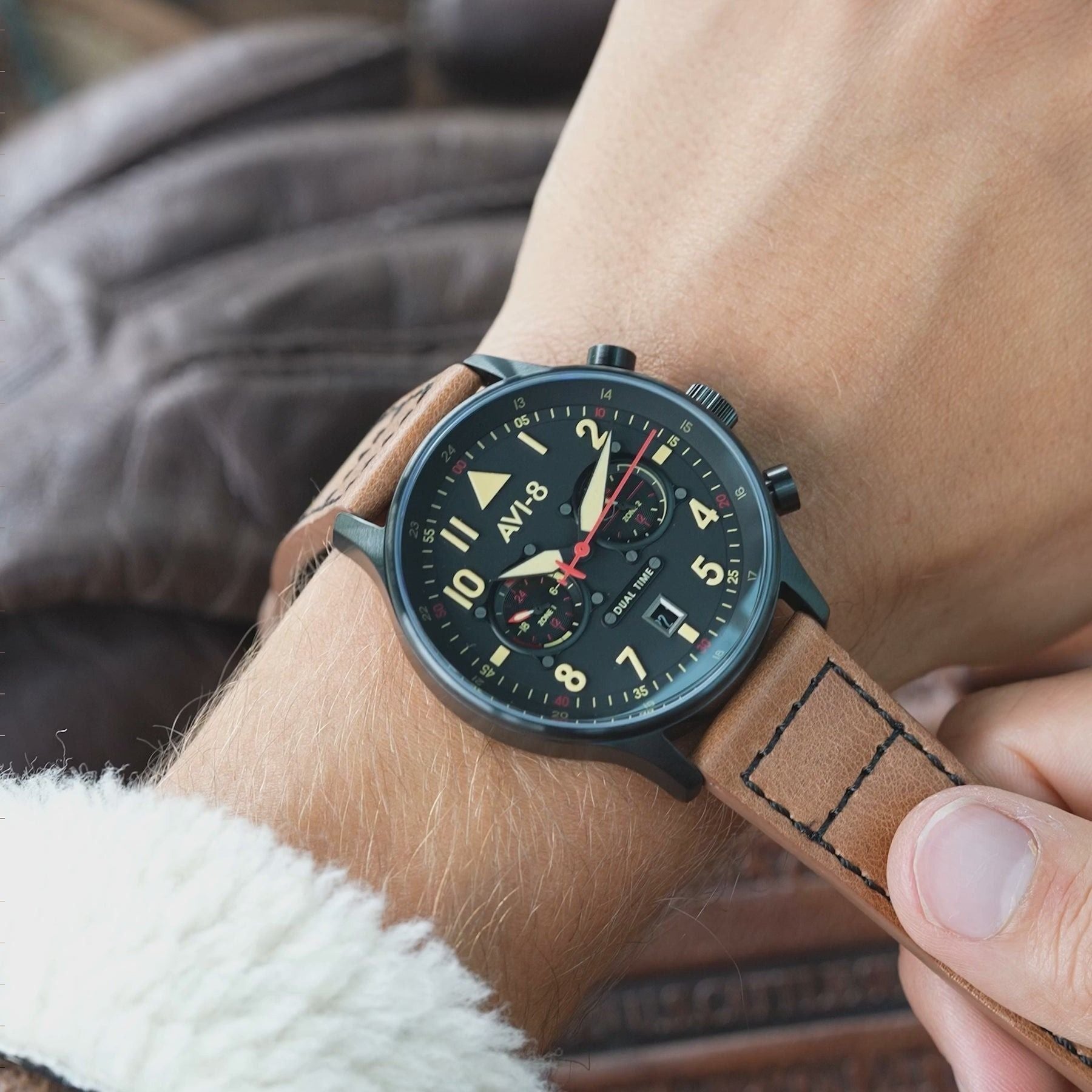 AVI - 8 Hawker Hurricane Carey Dual Time Debden Black Dial Quartz AV - 4088 - 03 Men's Watch - Prestige Stones