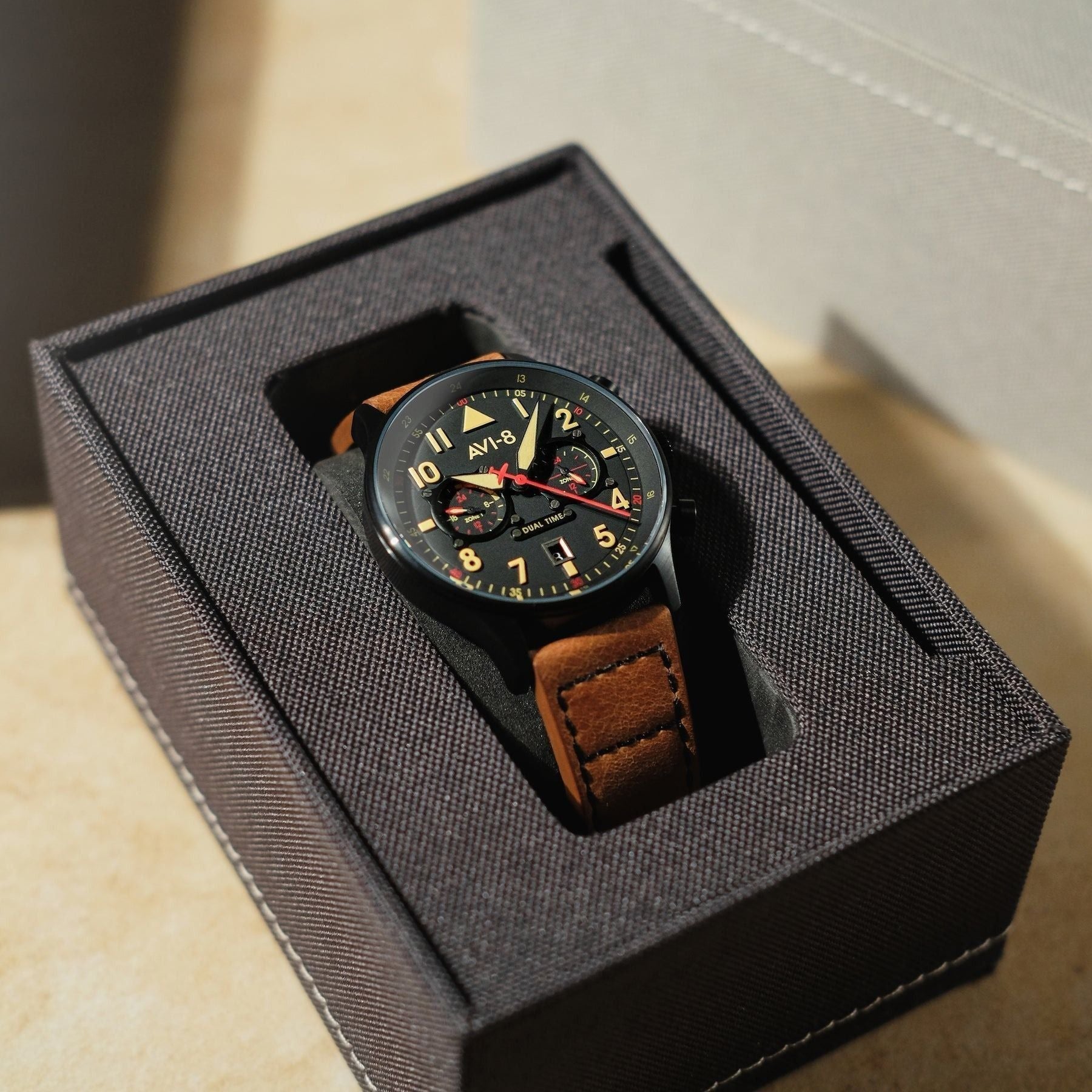 AVI - 8 Hawker Hurricane Carey Dual Time Debden Black Dial Quartz AV - 4088 - 03 Men's Watch - Prestige Stones