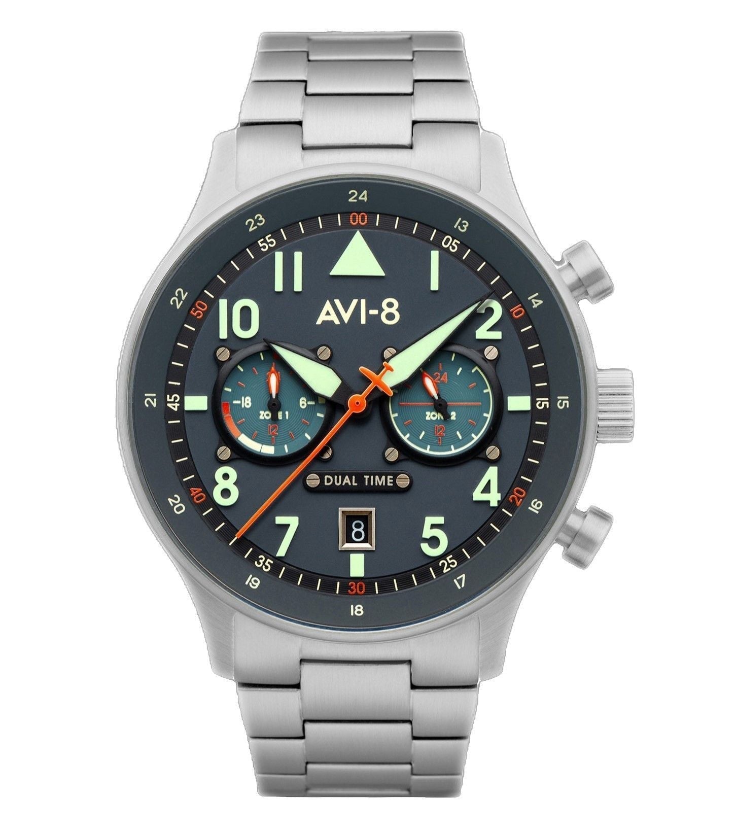 AVI - 8 Hawker Hurricane Carey Dual Time Gutersloh Stainless Steel Blue Dial Quartz AV - 4088 - 22 Men's Watch - Prestige Stones