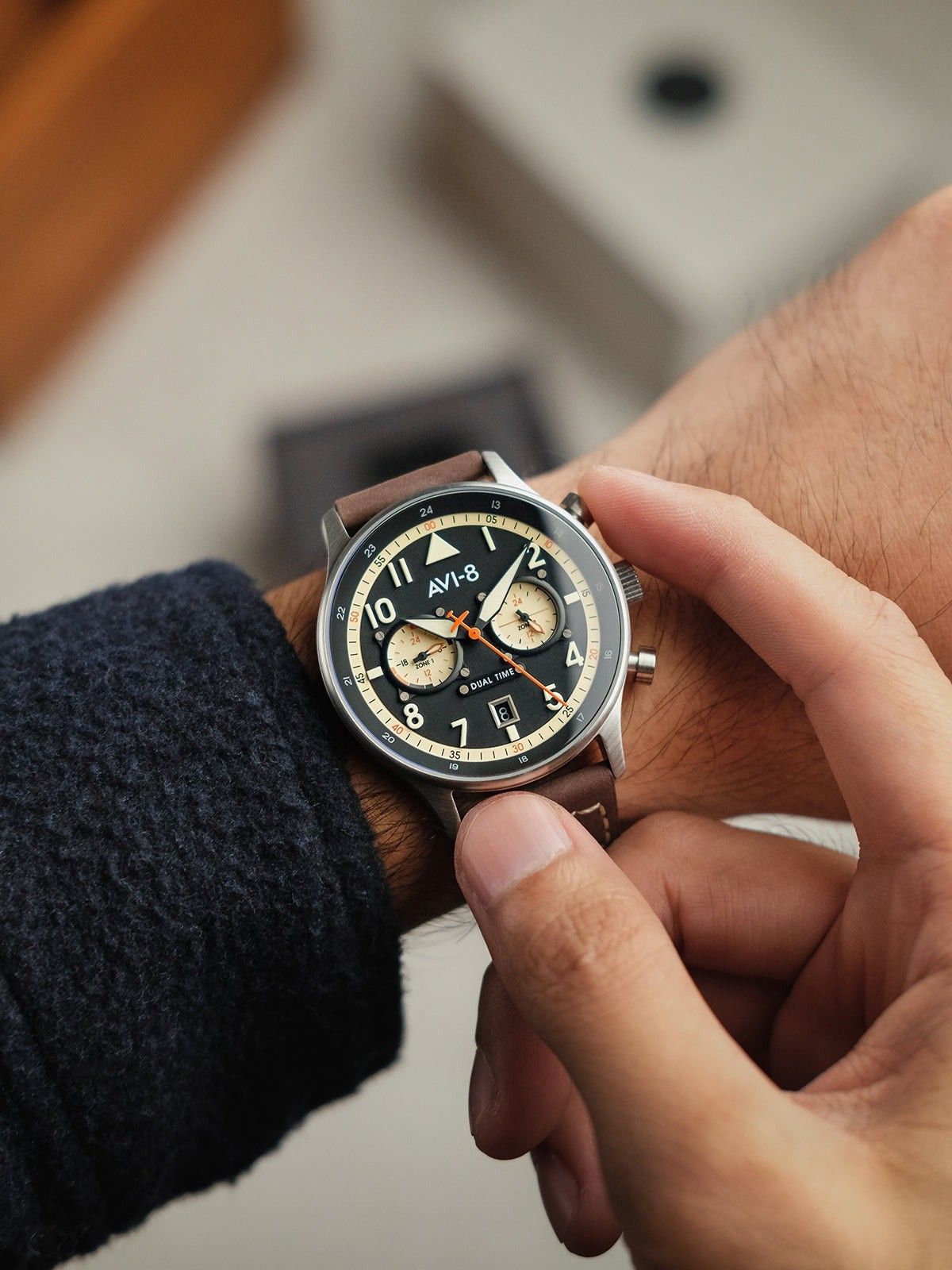 AVI - 8 Hawker Hurricane Carey Dual Time Manston Black Dial Quartz AV - 4088 - 01 Men's Watch - Prestige Stones