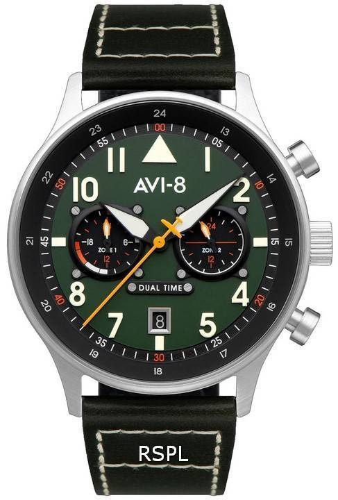 AVI - 8 Hawker Hurricane Carey Dual Time Merville Green Dial Quartz AV - 4088 - 02 Men's Watch - Prestige Stones