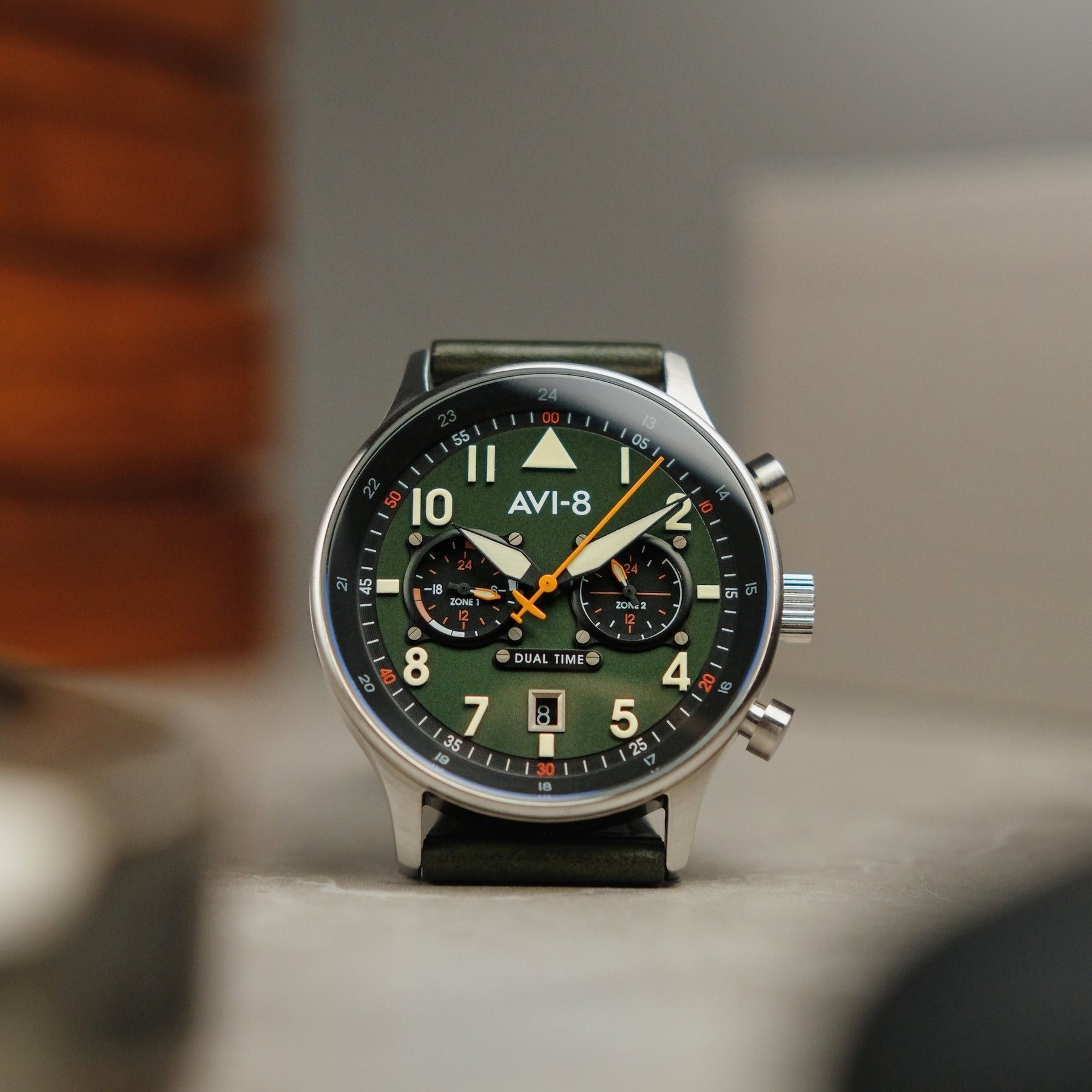 AVI - 8 Hawker Hurricane Carey Dual Time Merville Green Dial Quartz AV - 4088 - 02 Men's Watch - Prestige Stones