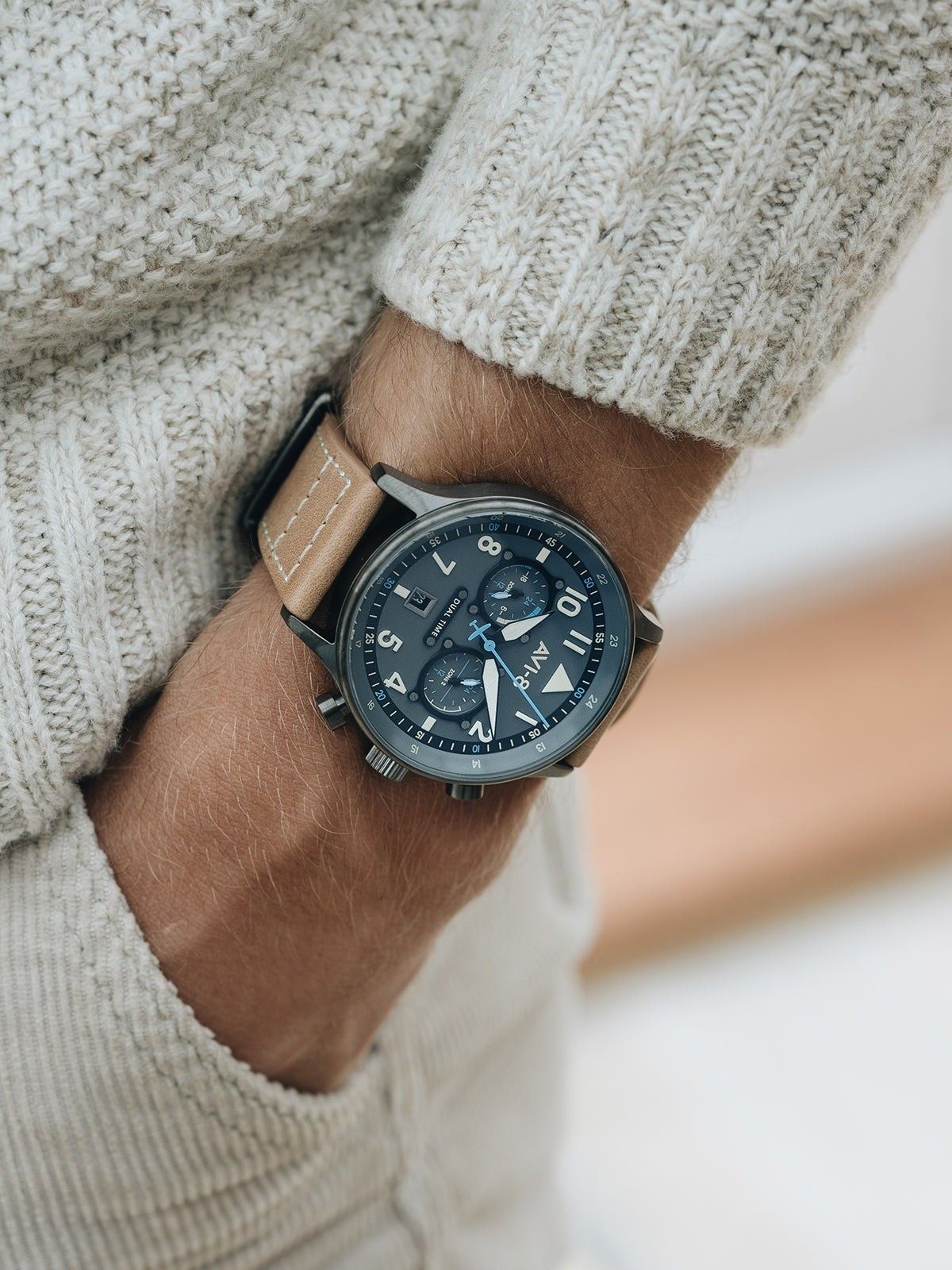 AVI - 8 Hawker Hurricane Carey Dual Time Orissa Grey Dial Quartz AV - 4088 - 04 Men's Watch - Prestige Stones
