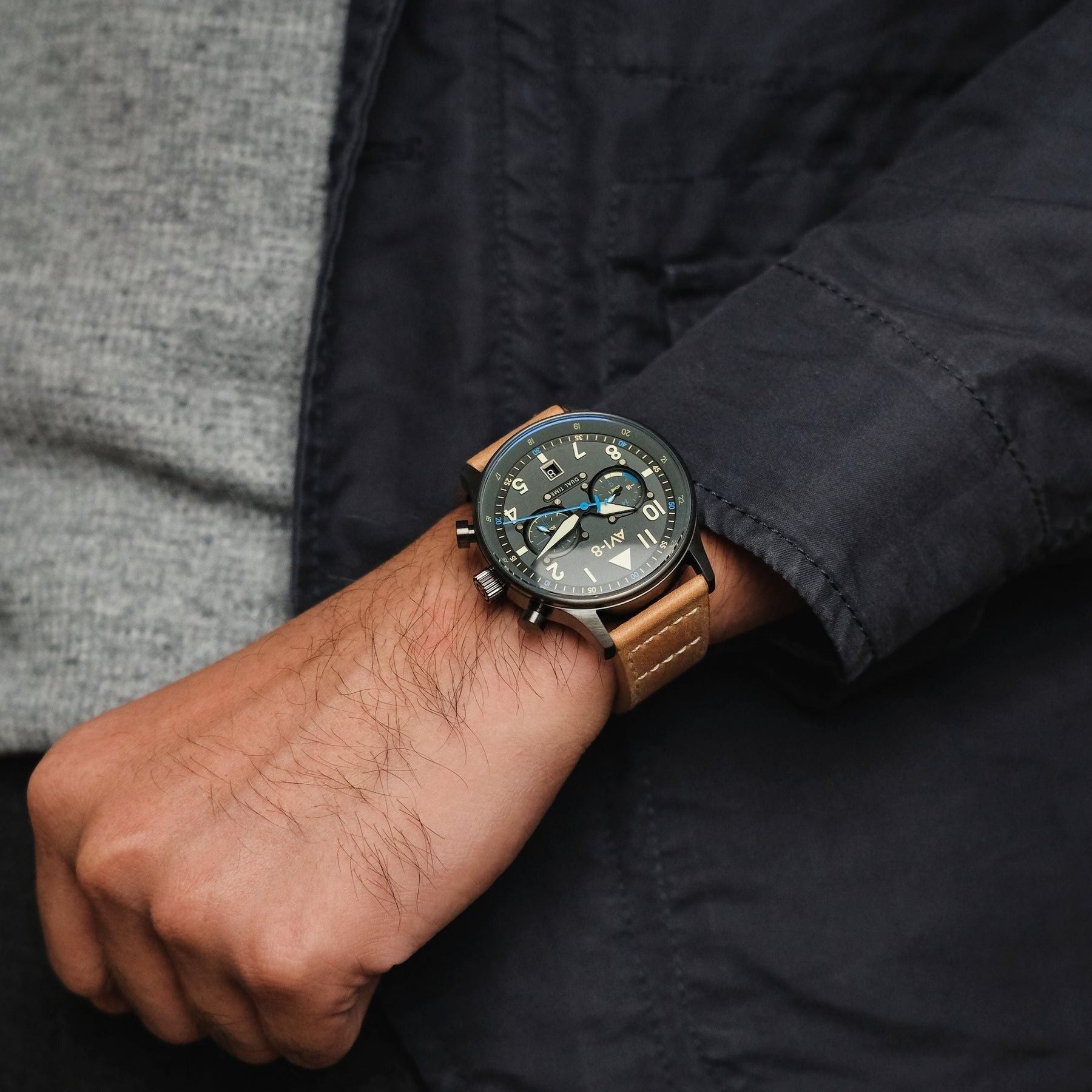 AVI - 8 Hawker Hurricane Carey Dual Time Orissa Grey Dial Quartz AV - 4088 - 04 Men's Watch - Prestige Stones