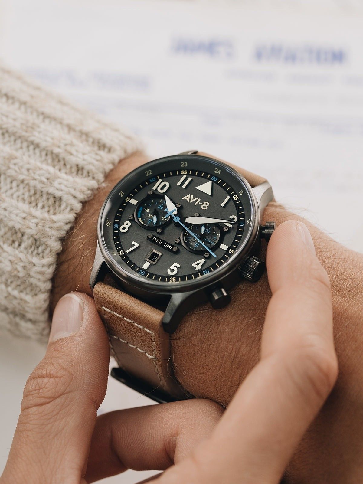 AVI - 8 Hawker Hurricane Carey Dual Time Orissa Grey Dial Quartz AV - 4088 - 04 Men's Watch - Prestige Stones