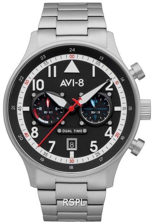 AVI - 8 Hawker Hurricane Carey Dual Time Rangoon Black Dial Quartz AV - 4088 - 11 Men's Watch - Prestige Stones