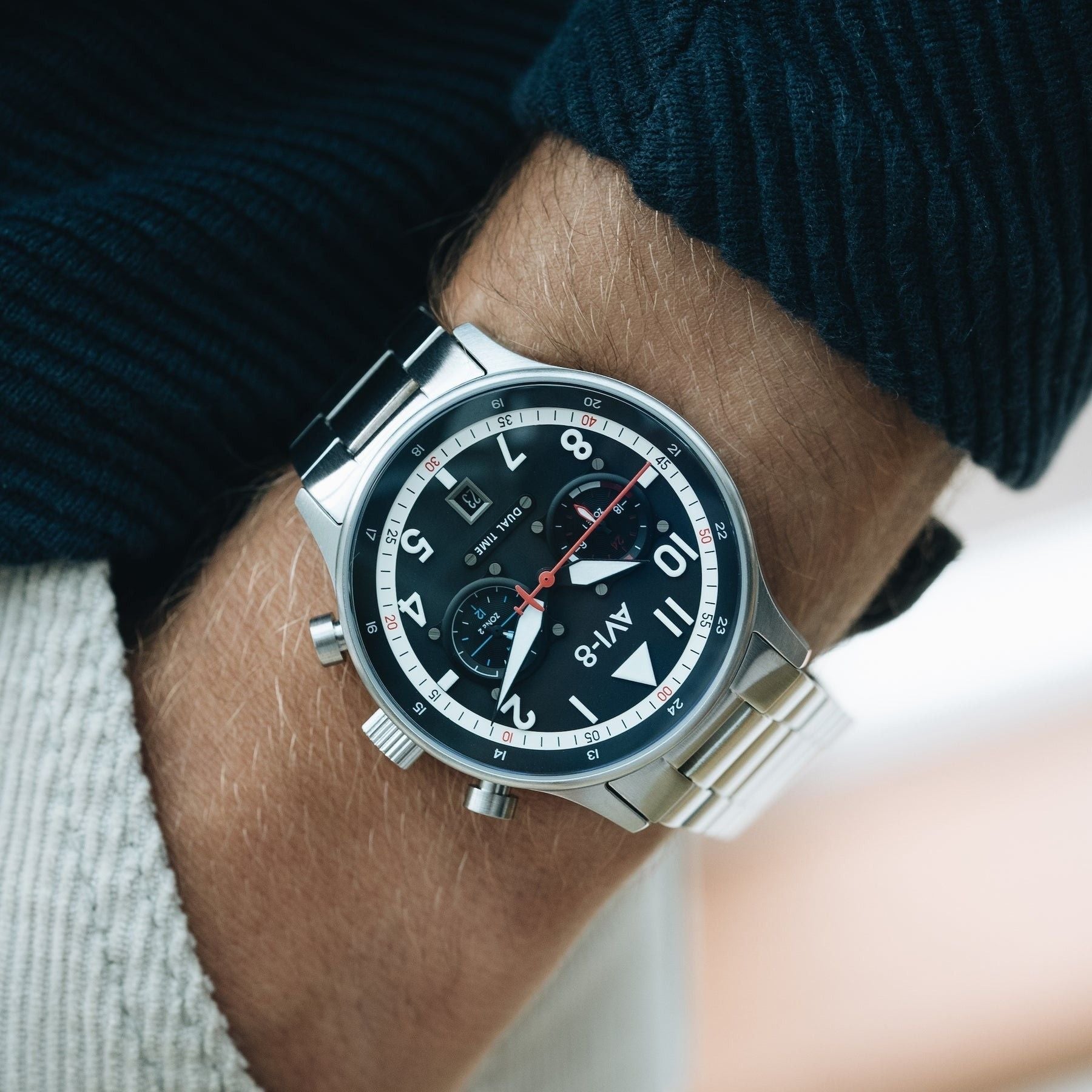 AVI - 8 Hawker Hurricane Carey Dual Time Rangoon Black Dial Quartz AV - 4088 - 11 Men's Watch - Prestige Stones