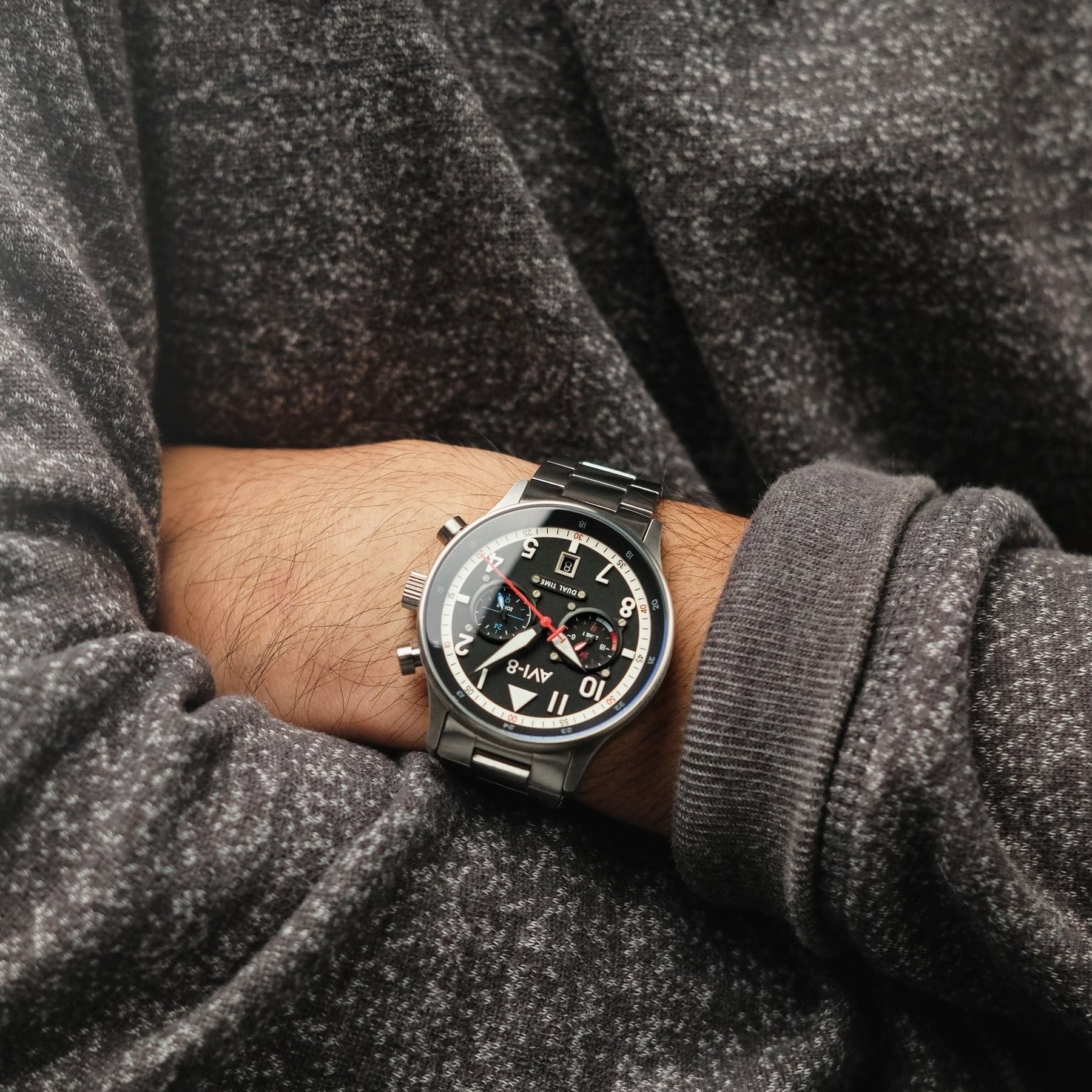 AVI - 8 Hawker Hurricane Carey Dual Time Rangoon Black Dial Quartz AV - 4088 - 11 Men's Watch - Prestige Stones