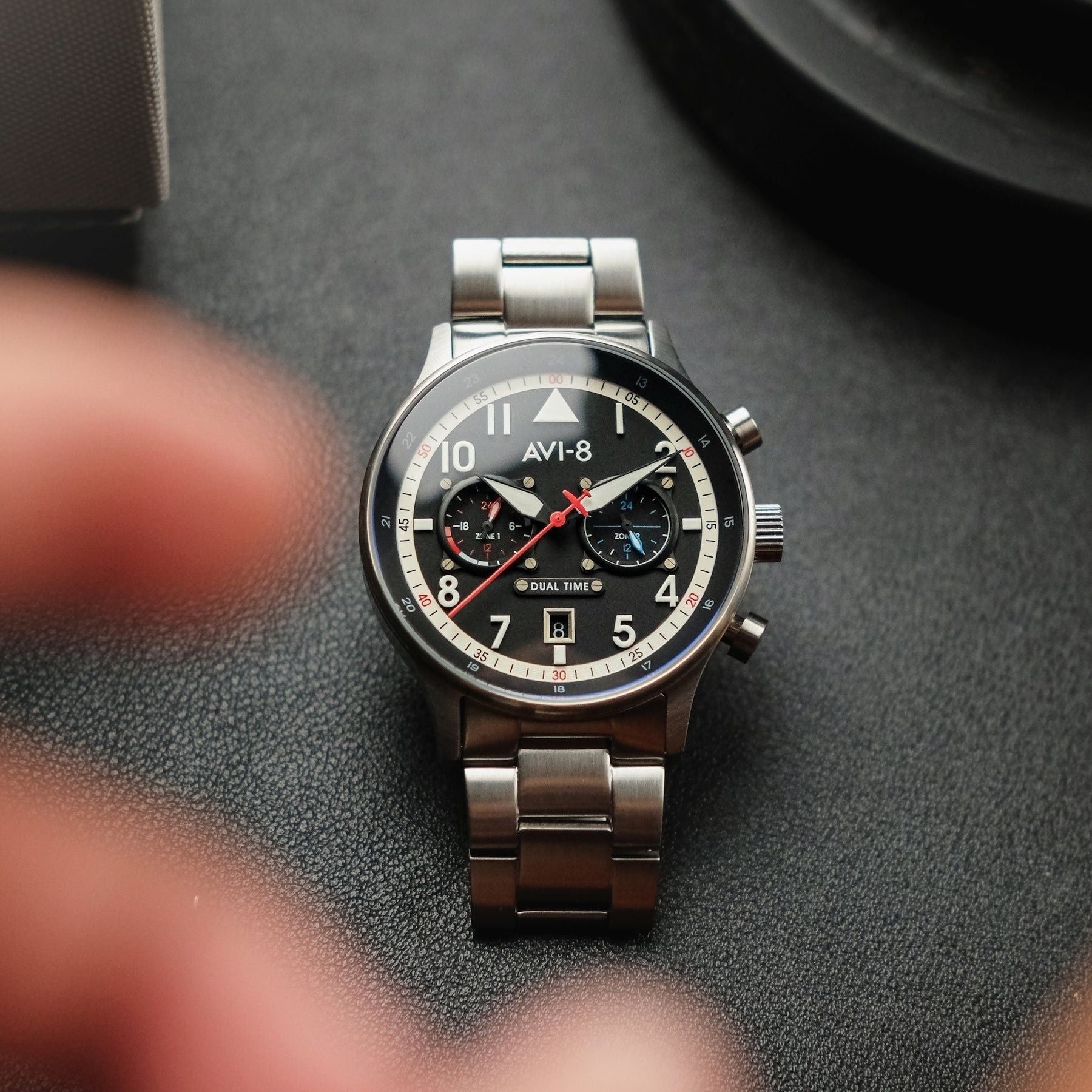 AVI - 8 Hawker Hurricane Carey Dual Time Rangoon Black Dial Quartz AV - 4088 - 11 Men's Watch - Prestige Stones