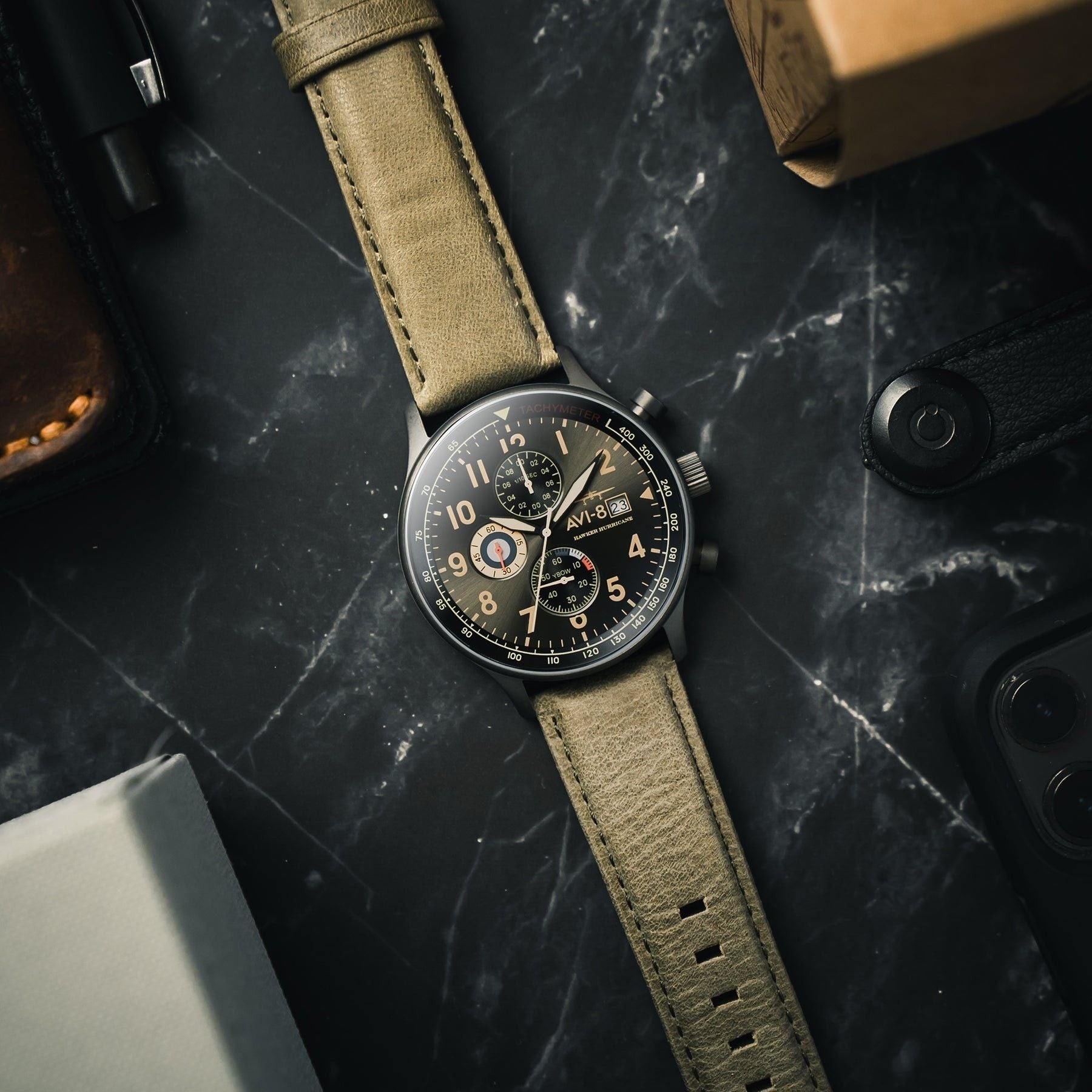 AVI - 8 Hawker Hurricane Chronograph Quartz AV - 4011 - 0E Men's Watch - Prestige Stones