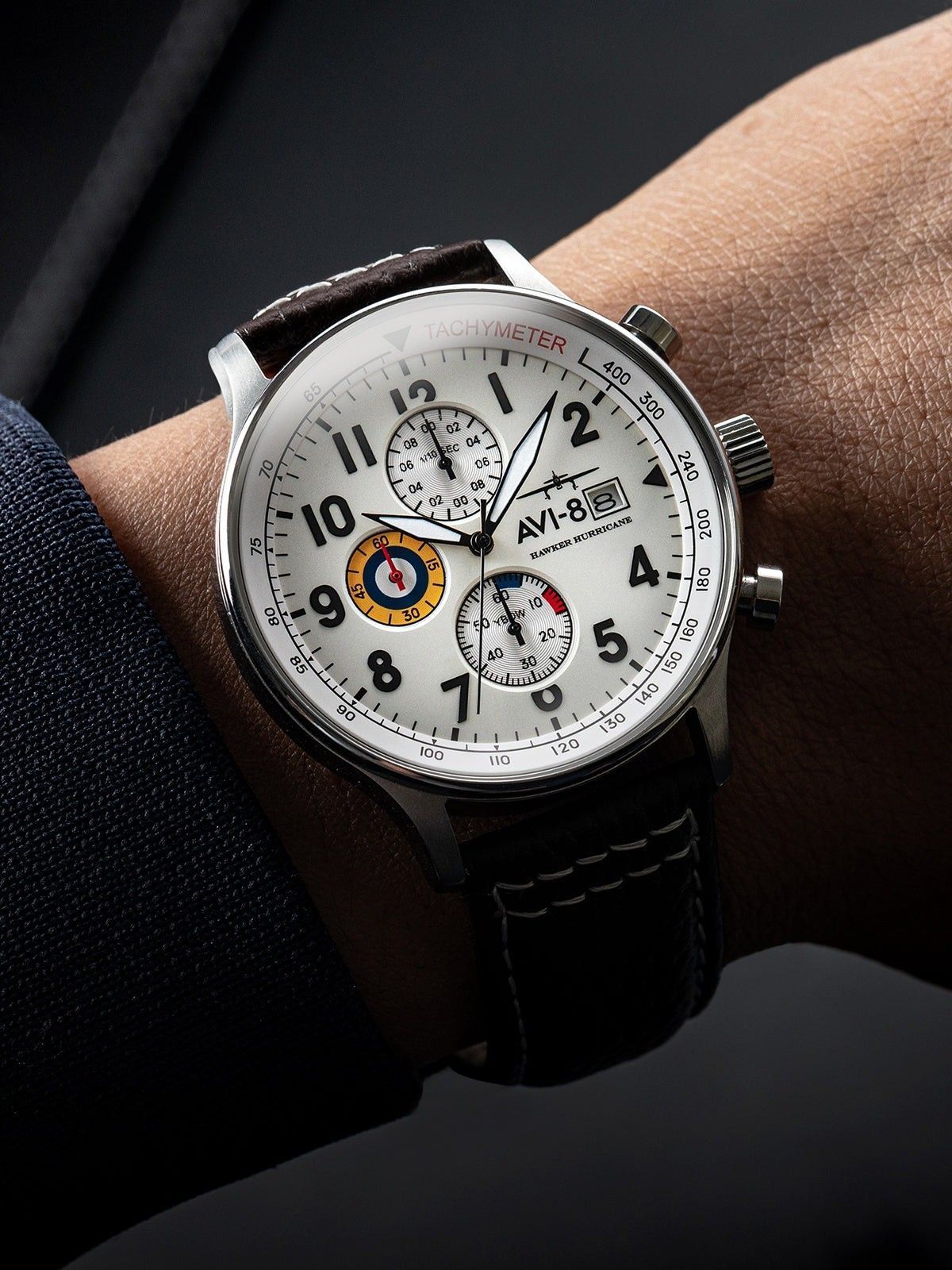 AVI - 8 Hawker Hurricane Classic Chronograph Classic White Dial Quartz AV - 4011 - 01 Men's Watch - Prestige Stones