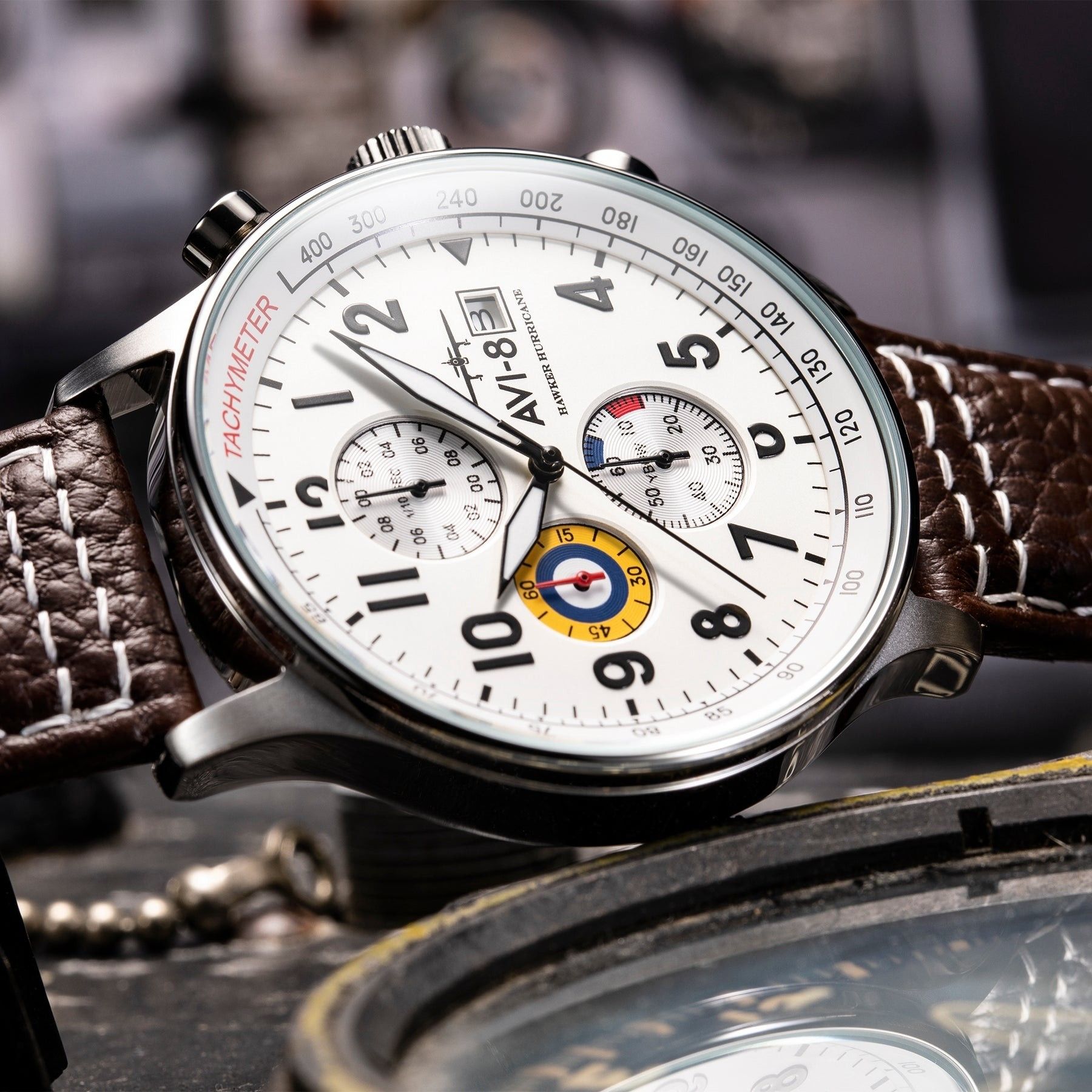 AVI - 8 Hawker Hurricane Classic Chronograph Classic White Dial Quartz AV - 4011 - 01 Men's Watch - Prestige Stones
