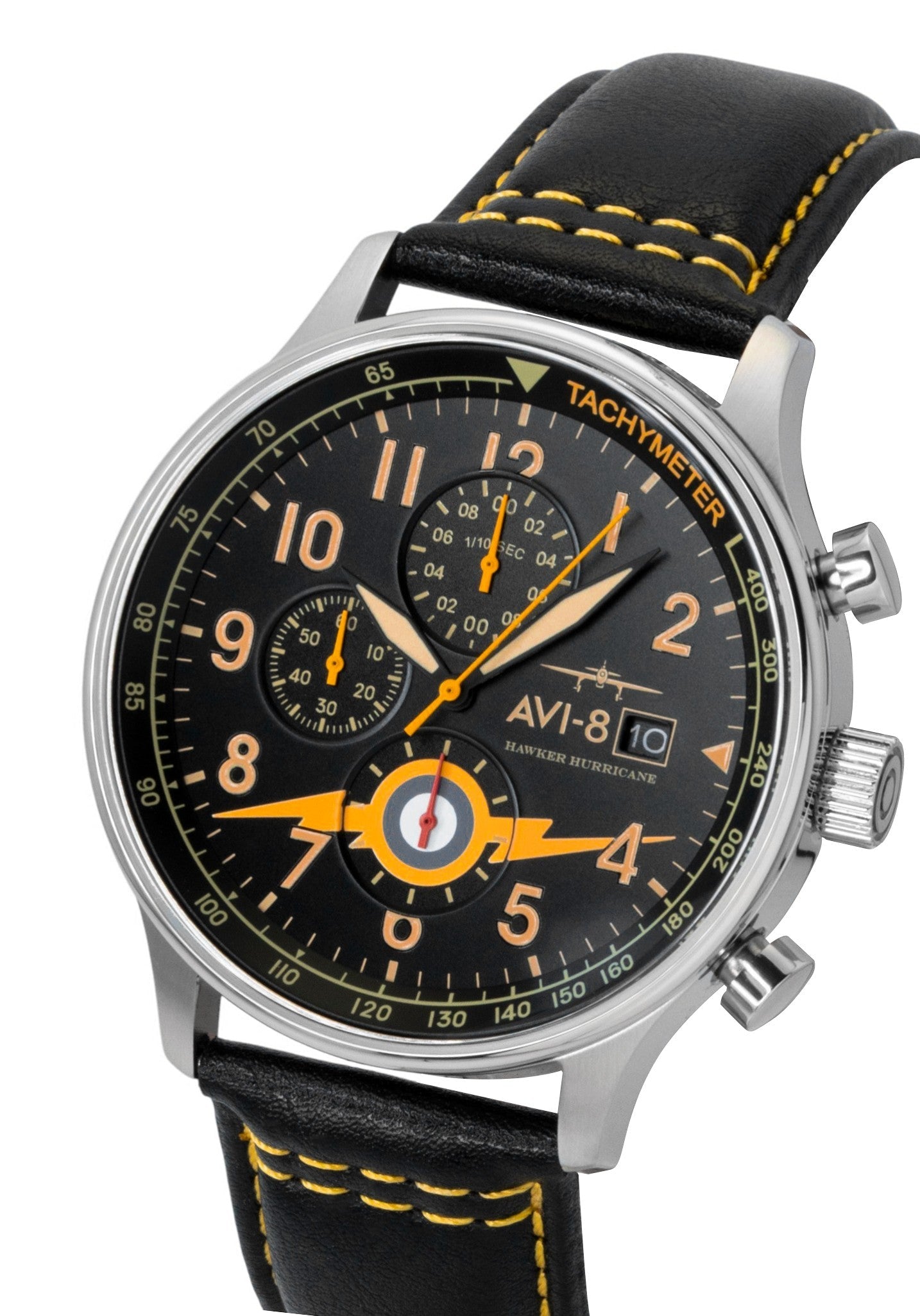 AVI - 8 Hawker Hurricane Classic Chronograph Leather Strap Black Dial Quartz AV - 4011 - 0Z Men's Watch With Extra Strap - Prestige Stones