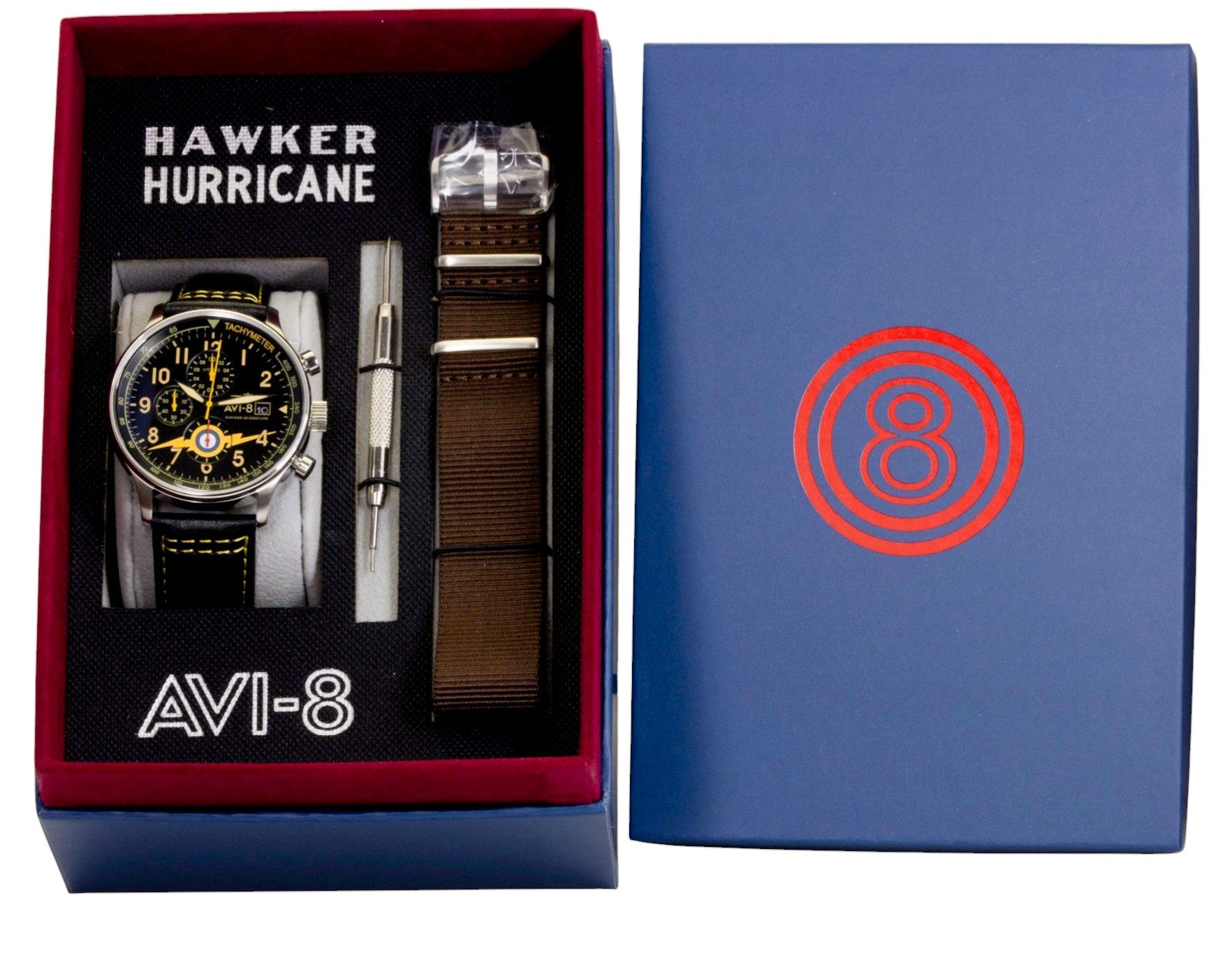 AVI - 8 Hawker Hurricane Classic Chronograph Leather Strap Black Dial Quartz AV - 4011 - 0Z Men's Watch With Extra Strap - Prestige Stones