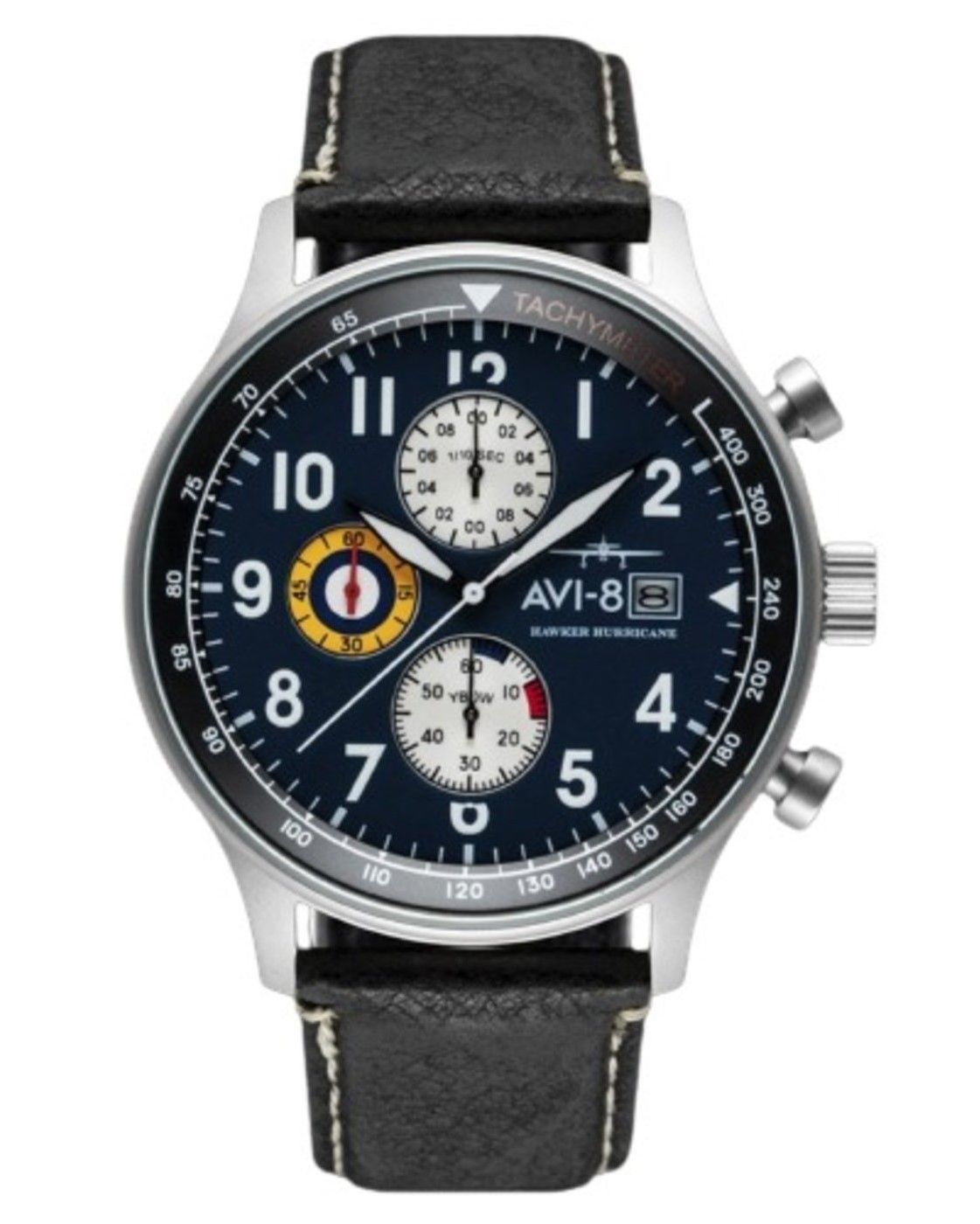 AVI - 8 Hawker Hurricane Classic Chronograph Midnight Black Leather Strap Blue Dial Quartz AV - 4011 - 0I Men's Watch - Prestige Stones