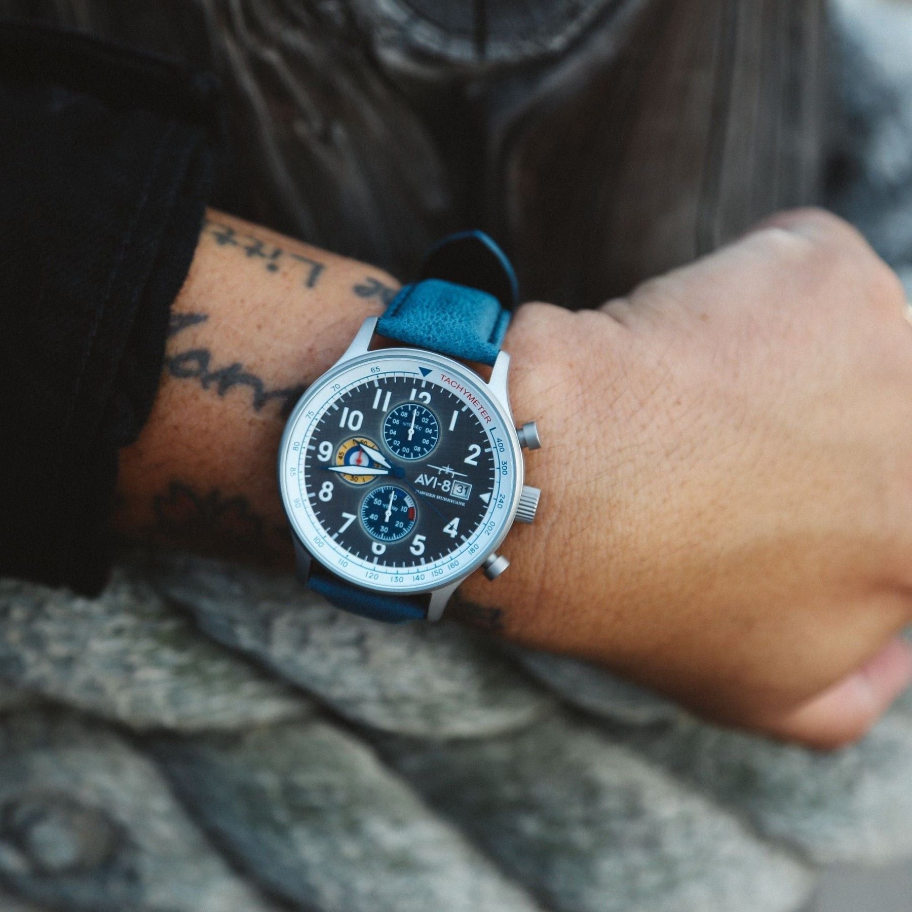 AVI - 8 Hawker Hurricane Classic Chronograph Pennant Blue Leather Strap Grey Dial Quartz AV - 4011 - 0F Men's Watch - Prestige Stones
