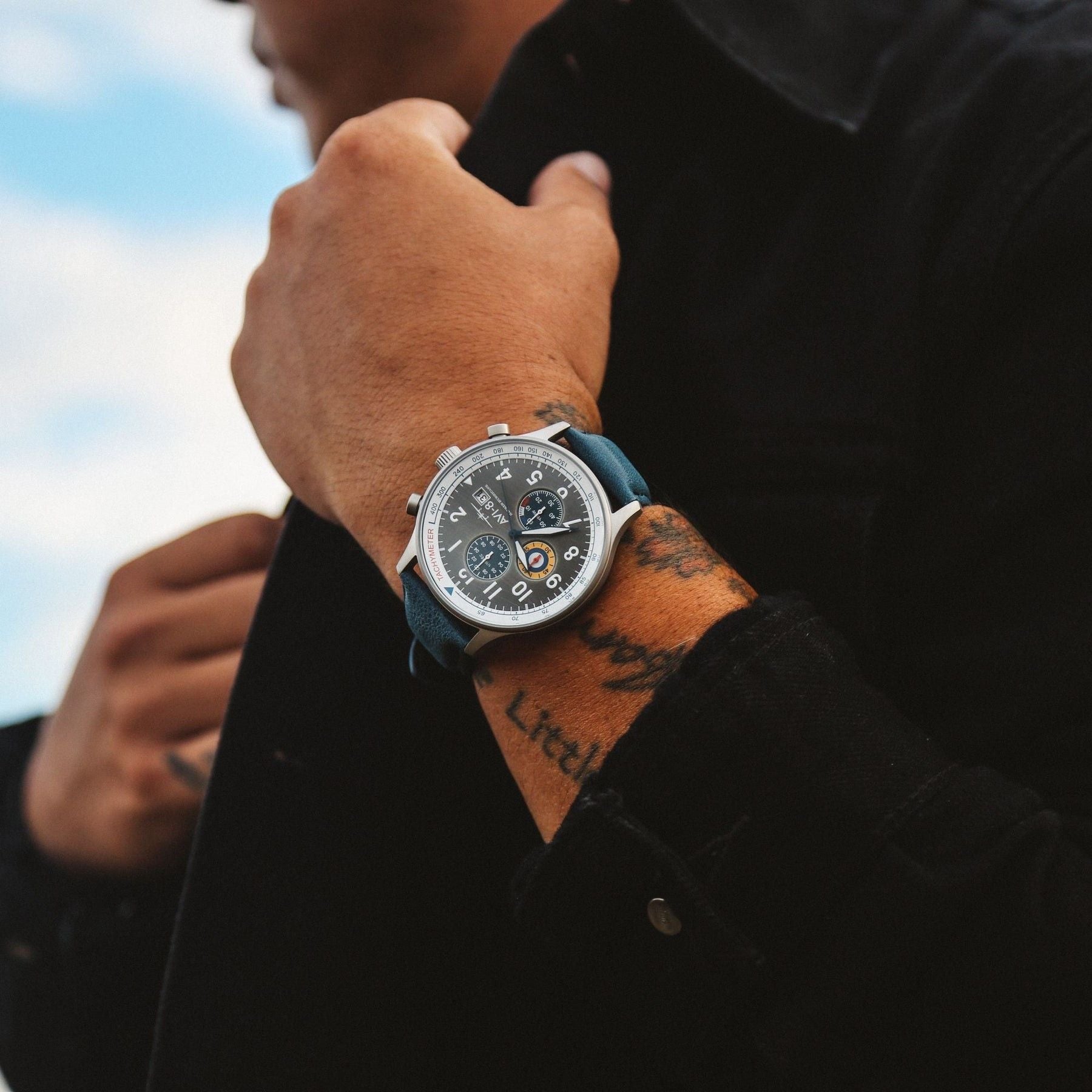 AVI - 8 Hawker Hurricane Classic Chronograph Pennant Blue Leather Strap Grey Dial Quartz AV - 4011 - 0F Men's Watch - Prestige Stones