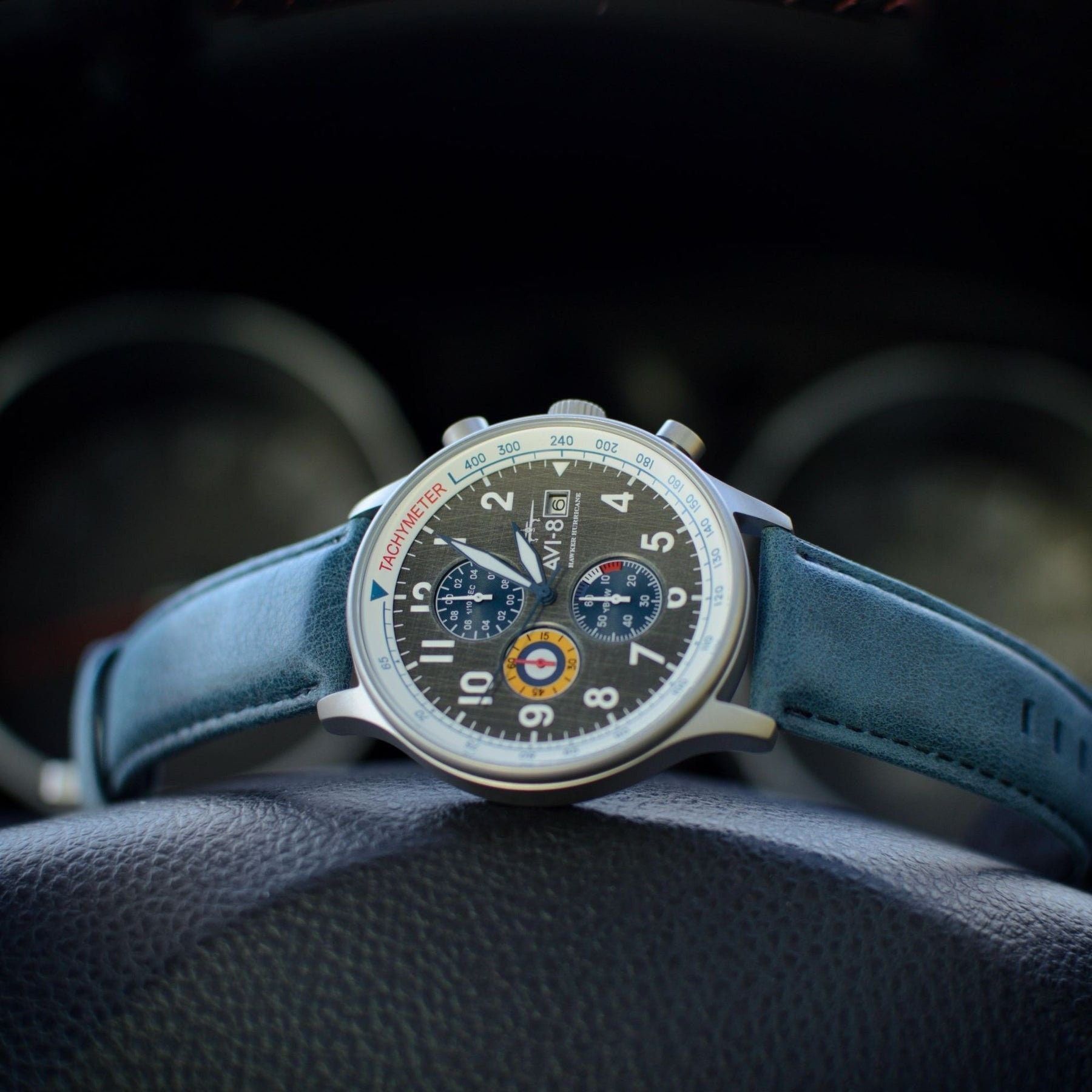 AVI - 8 Hawker Hurricane Classic Chronograph Pennant Blue Leather Strap Grey Dial Quartz AV - 4011 - 0F Men's Watch - Prestige Stones
