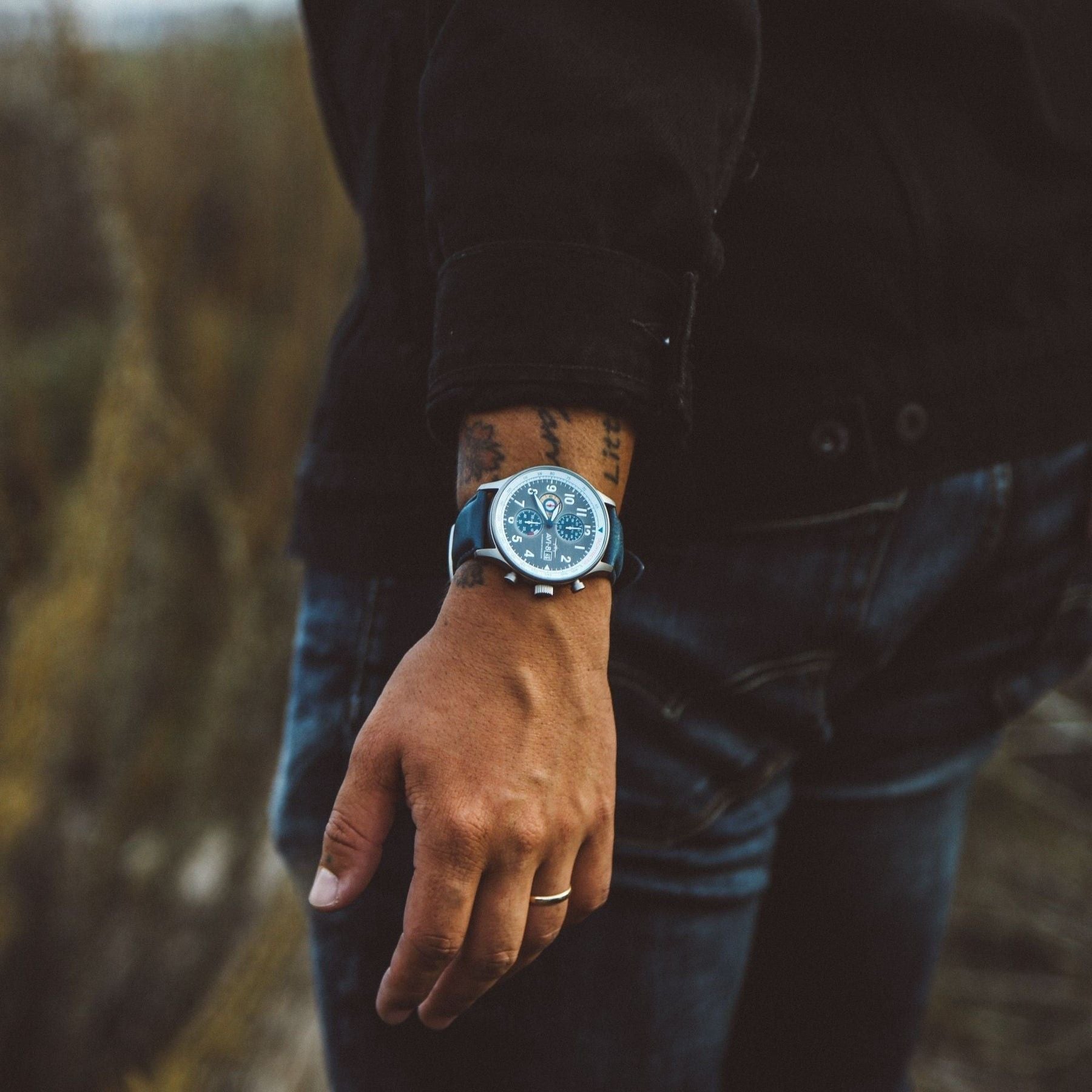 AVI - 8 Hawker Hurricane Classic Chronograph Pennant Blue Leather Strap Grey Dial Quartz AV - 4011 - 0F Men's Watch - Prestige Stones