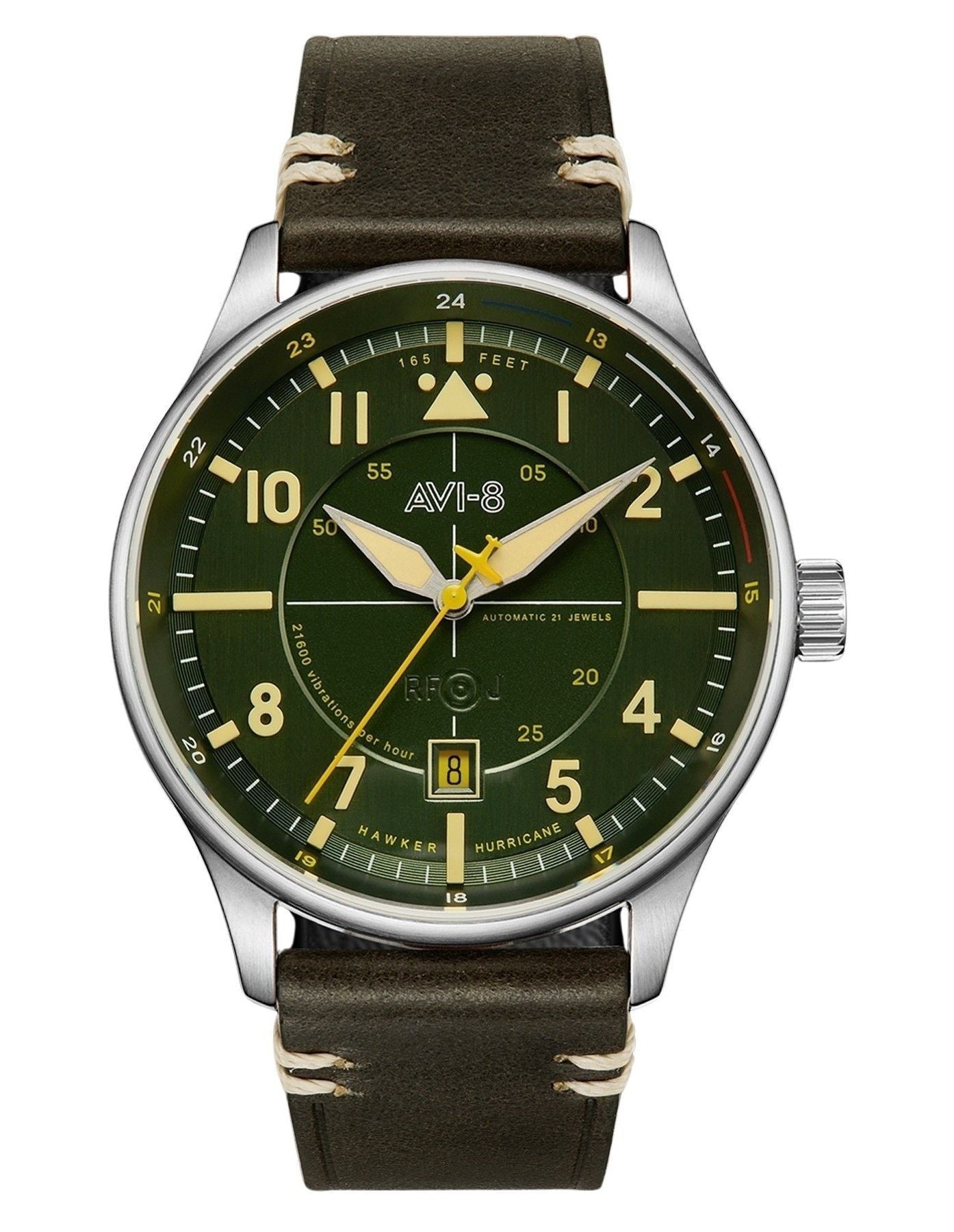 AVI - 8 Hawker Hurricane Kent Automatic Hampshire Leather Strap Green Dial AV - 4094 - 03 Men's Watch - Prestige Stones