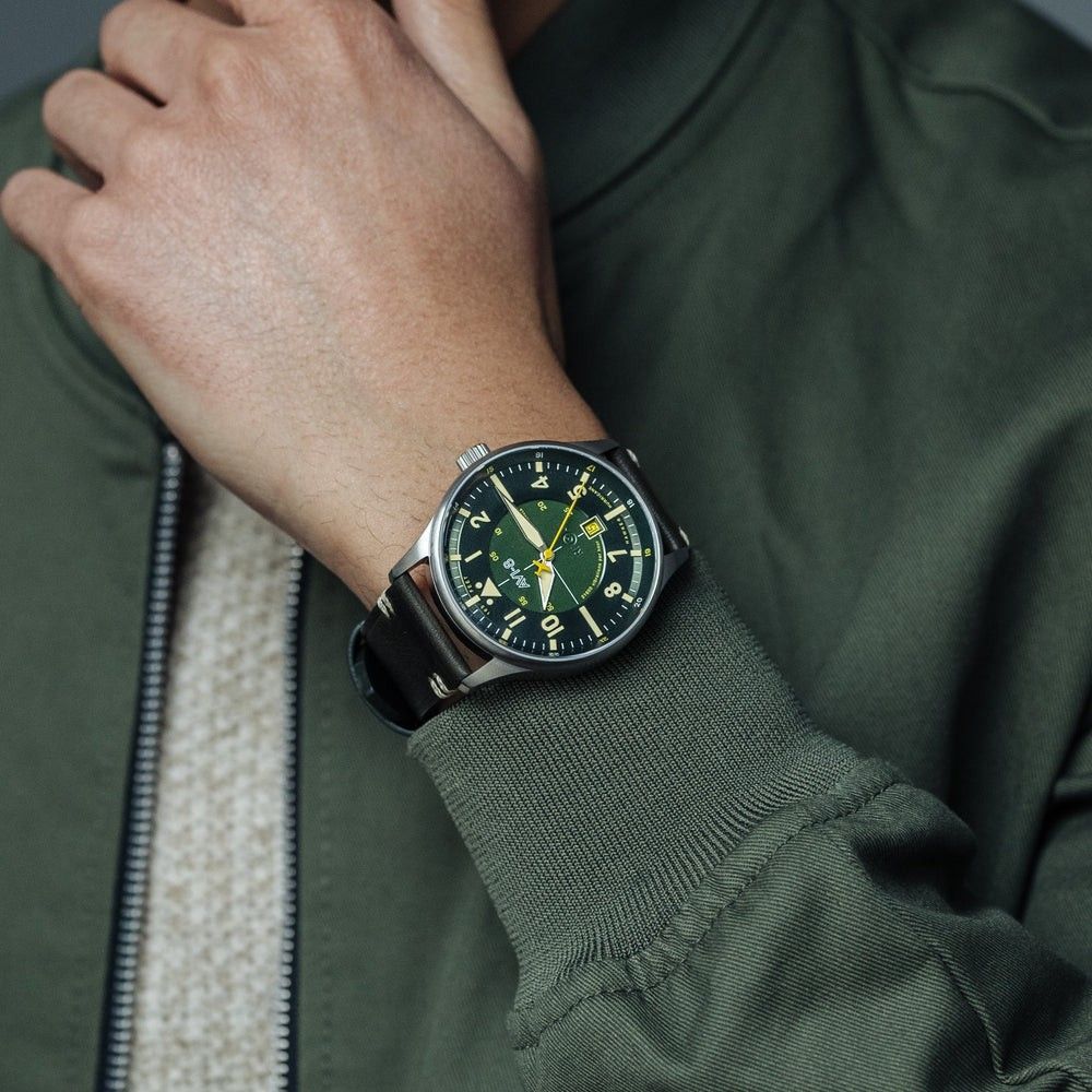 AVI - 8 Hawker Hurricane Kent Automatic Hampshire Leather Strap Green Dial AV - 4094 - 03 Men's Watch - Prestige Stones