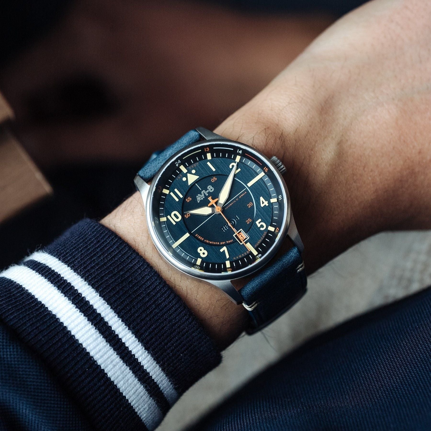 AVI - 8 Hawker Hurricane Kent Automatic Sussex Leather Strap Blue Dial Automatic AV - 4094 - 02 Men's Watch - Prestige Stones